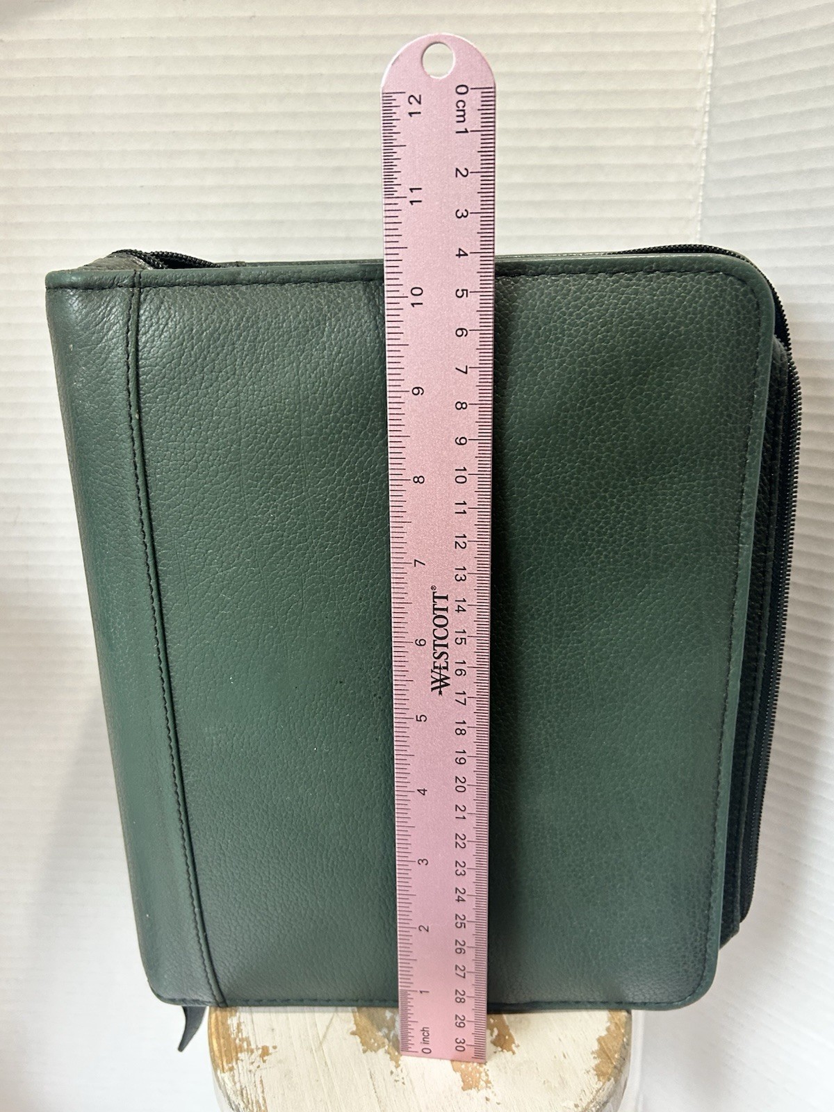 Vintage Franklin Covey Forest Green Leather Zip Around 7 Ring Personal Organizer