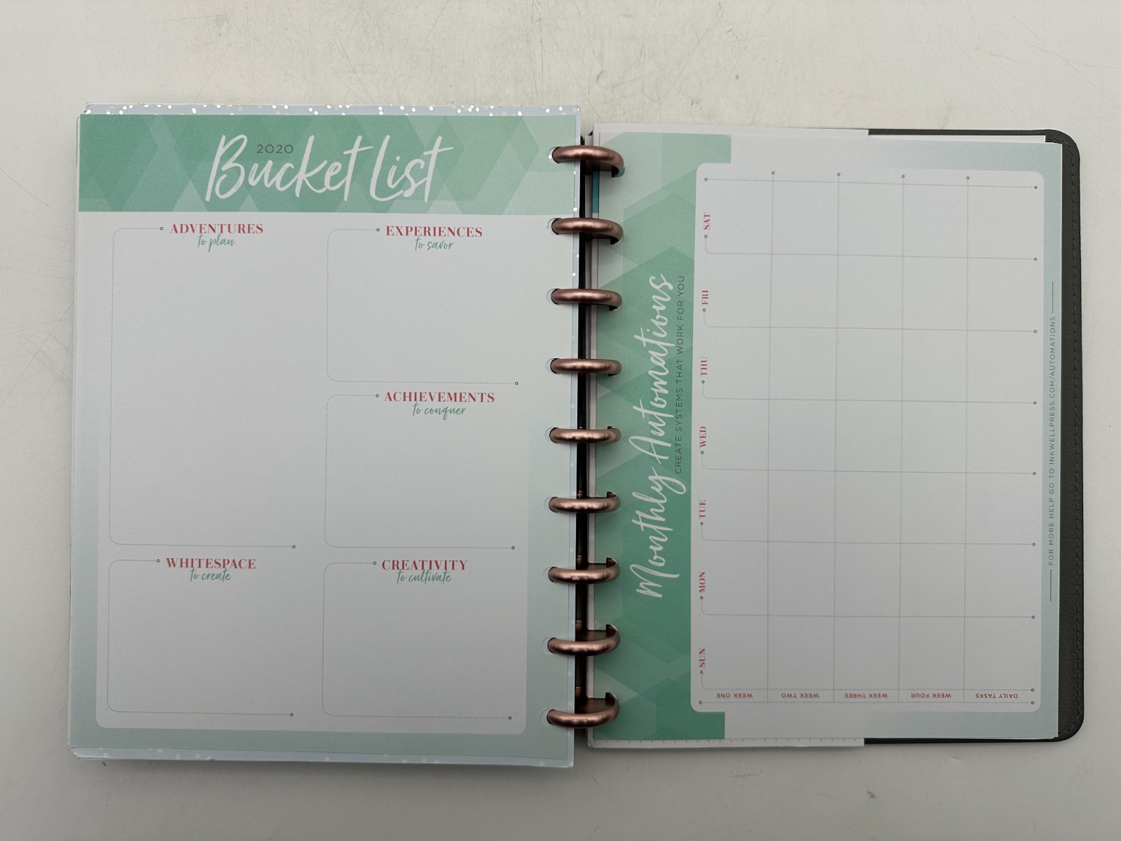 Inkwell Press Disc Bound Planner Grey Vegan Leather Cover Rose Gold Discs