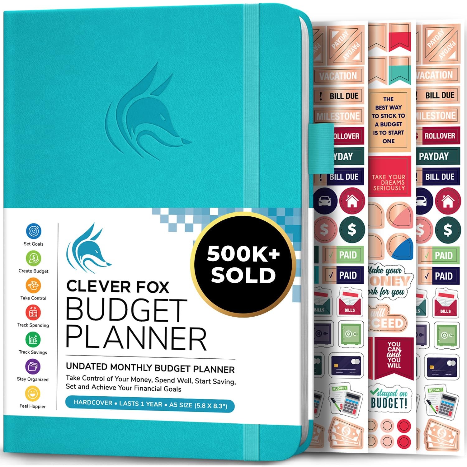 Clever Fox Budget Planner – Expense Tracker A5 (5.8” x 8.3”), Teal