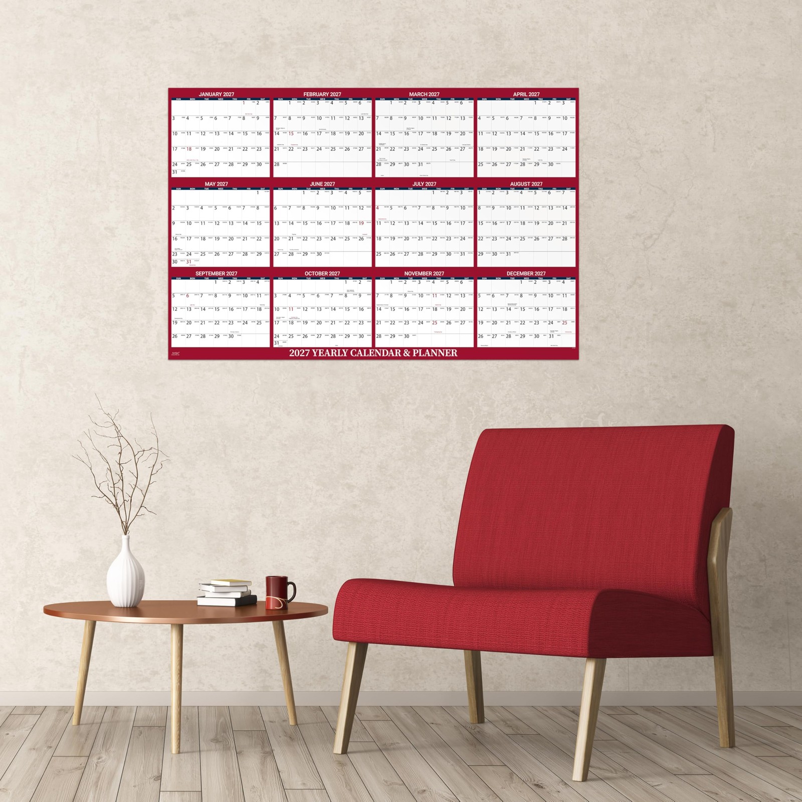 2027 Dry Erase Calendar for Wall – 2027, Jan. Red