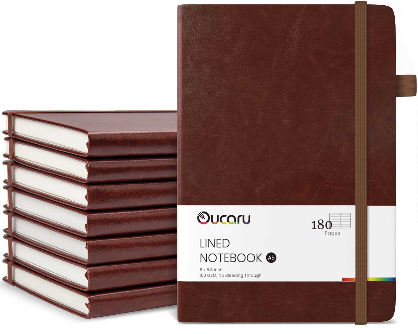 Oucaru Lined Journal Notebook, 8 Pack, 180 Pages, A5 Journals for Writing, 100