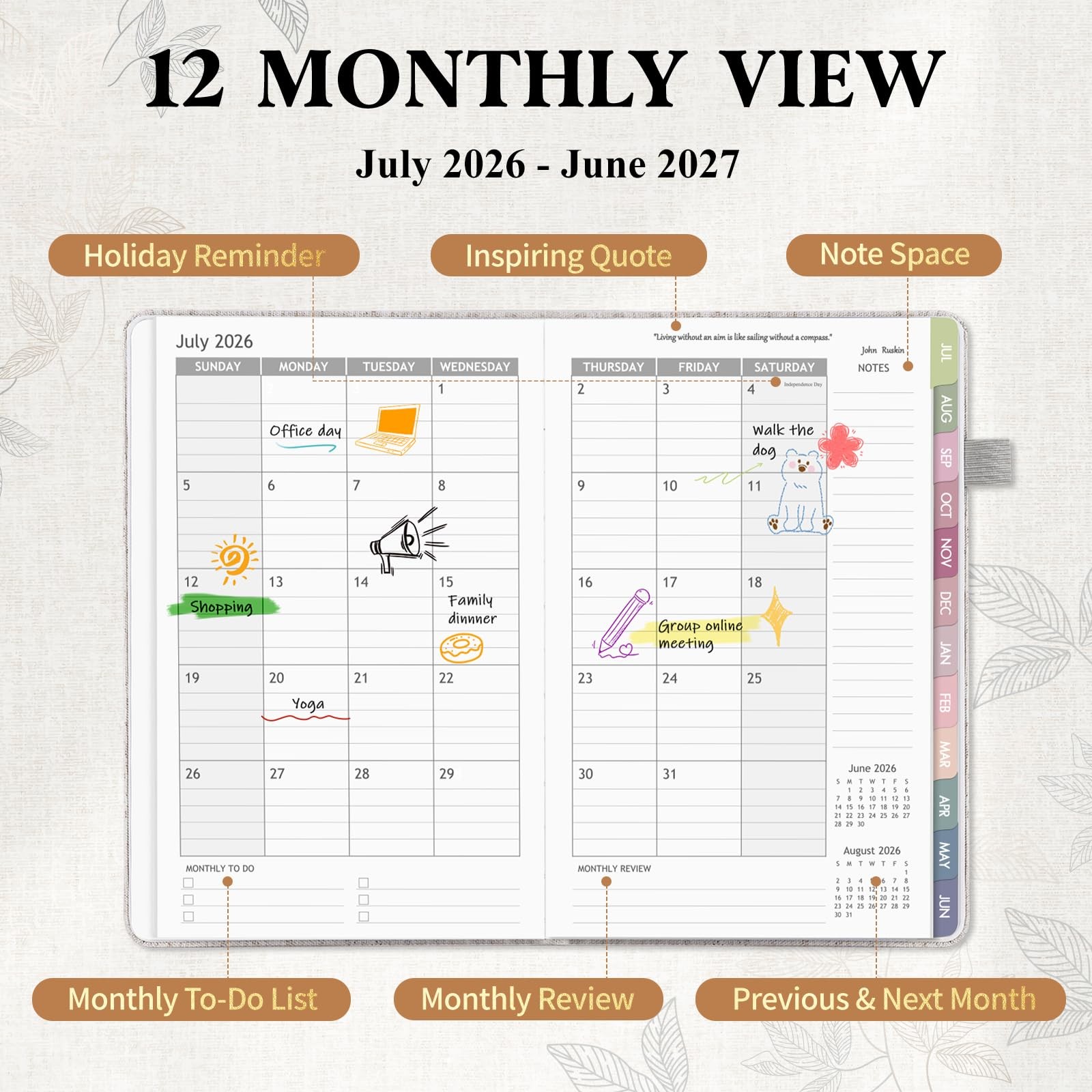 2026-2027 Planner, Academic Weekly and Monthly Calendar A5, Linen-Beige