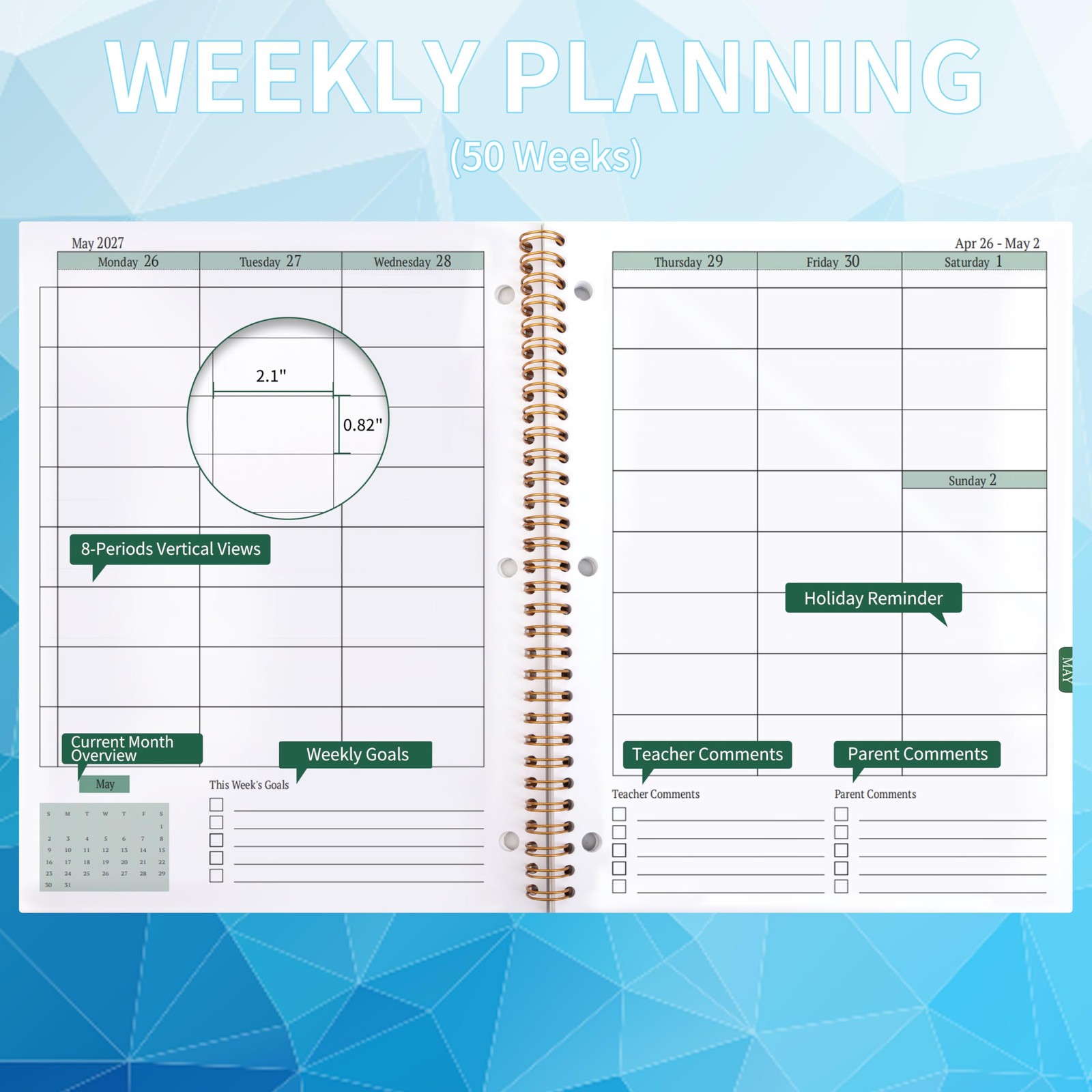 Student Planner 2026-2027 Monthly & Weekly School 8.2 X 10.7 inches, Blue