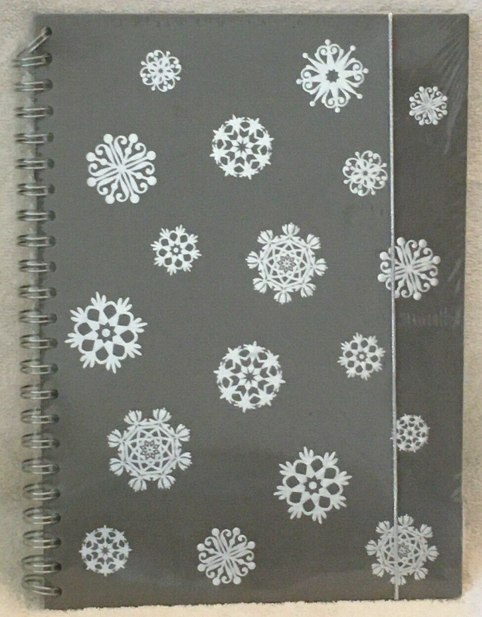 IKEA FRUSEN Spiral Notebook Diary Journal Silver Snowflakes 8 1/2 x 11 3/4″ NEW