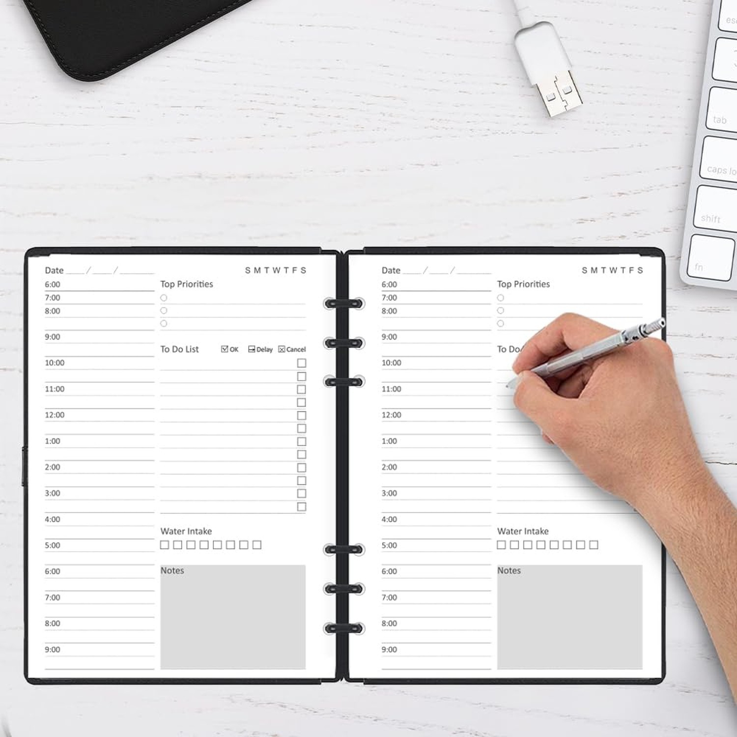 Undated Daily Planner Refill – A5 Planner Inserts, 100 Sheets/200 Pages, 6 Ho…
