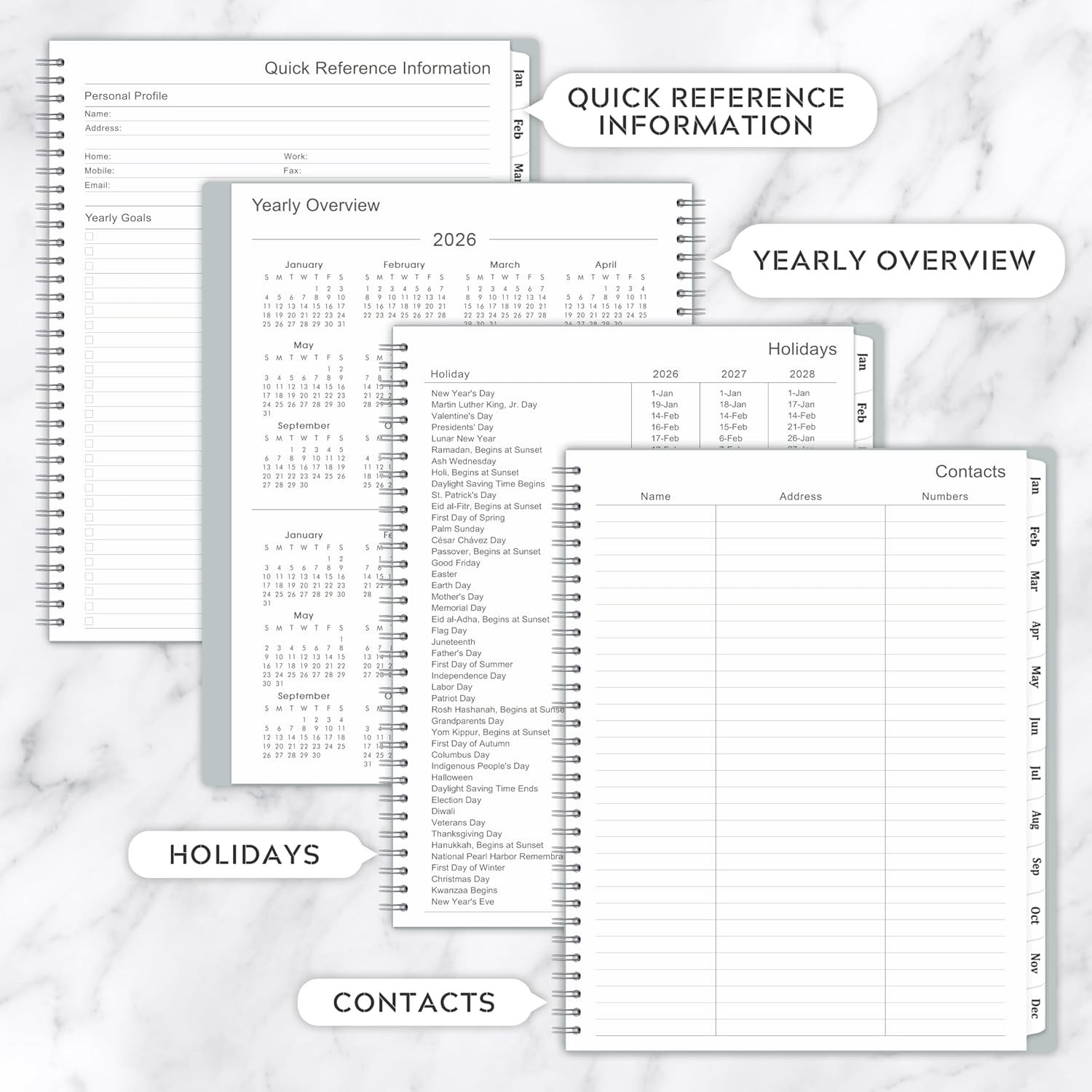 Sophisticated 2026 Planner: 9″ x 11″ Ink-Proof Weekly & Monthly Pages with Tabs