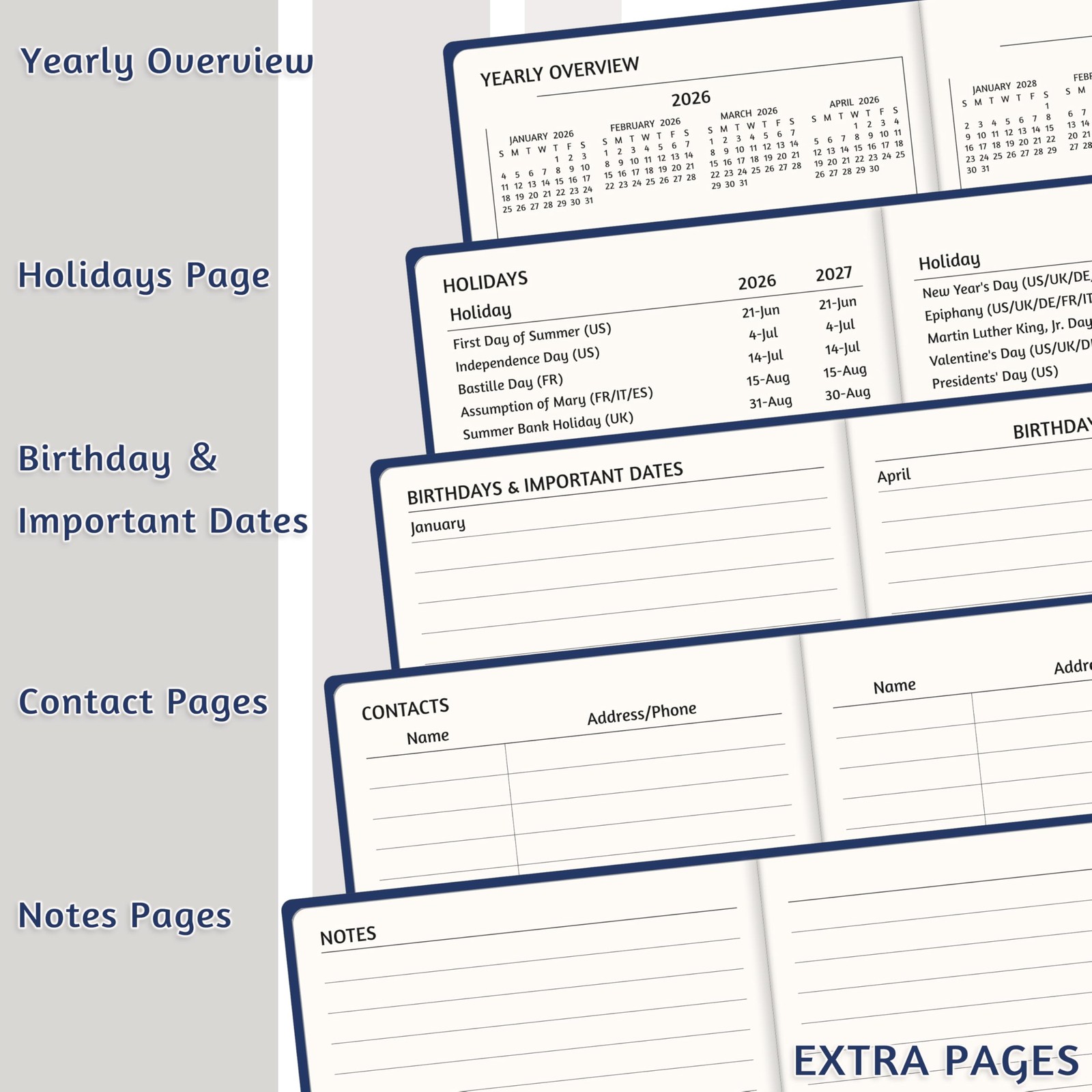 2026-2029 Pocket Monthly Planner, 3 Year Calendar 2026-2029, A6, Blue 26-29