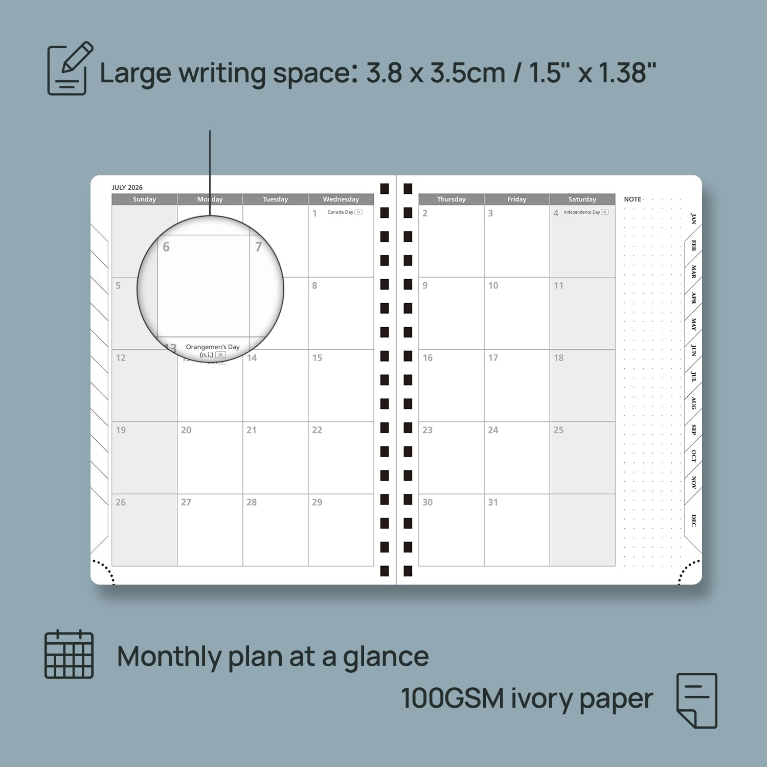 2026 Weekly Planner 8.5×6.5 Spiral Notebook Calendar Tabs Pocket Lilac