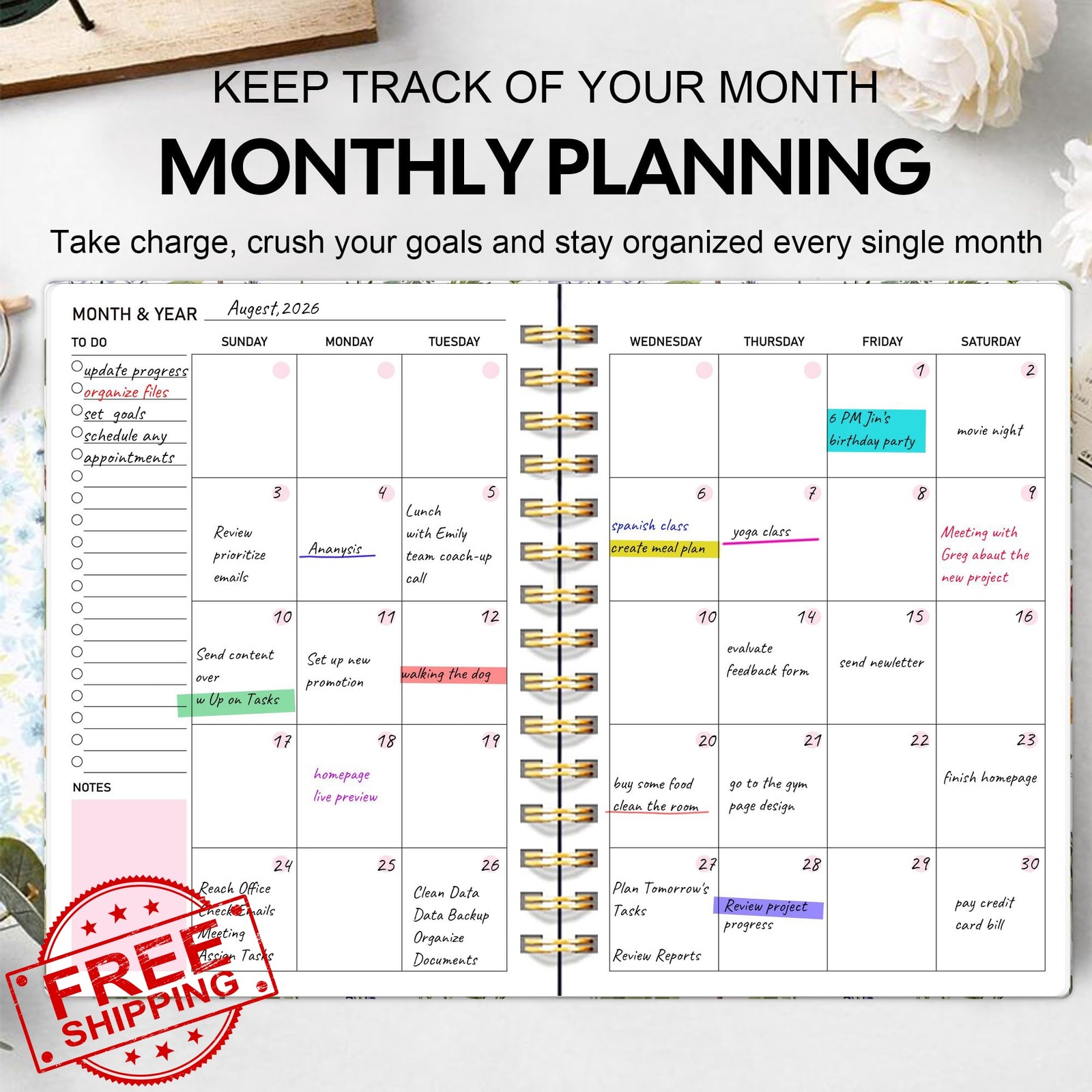 PIOOJK Weekly Monthly Planner Wildfloral 6.5″x8.5″