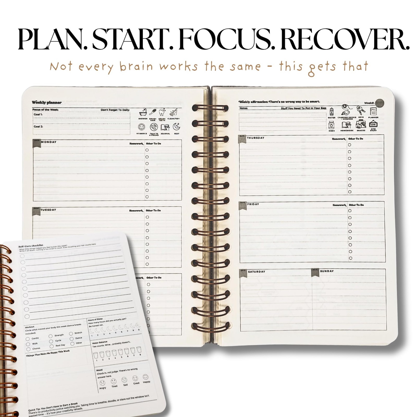 ADHD Student Planner – Undated A5 Study Letter (8.5 x 6.5 inches), Neutral