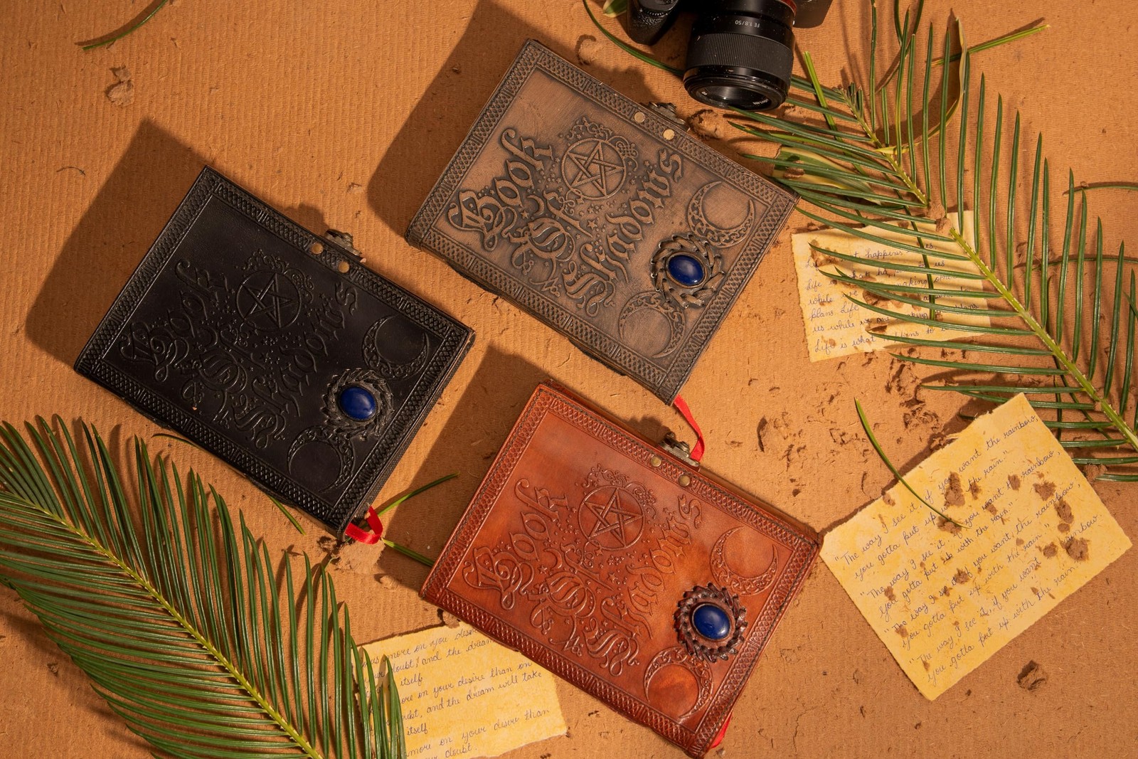 Book Of Shadows Leather Journal with Semi Precious 6x8x1.25 inches, Black