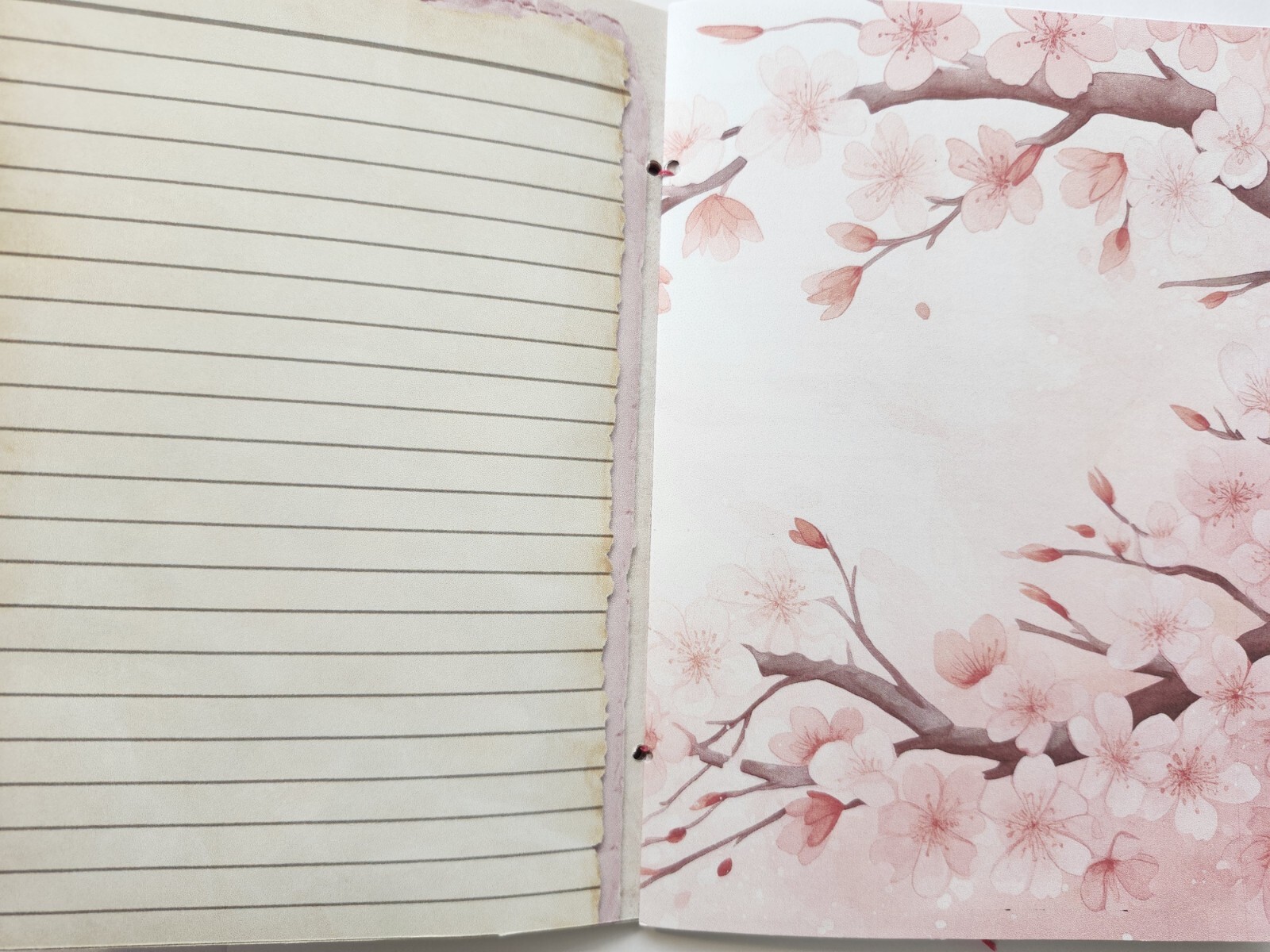 Junk Journal Blank Booklet “JAPANESE CHERRY BLOSSOMS” Handmade LG 8.5″x5.5″ 40pg
