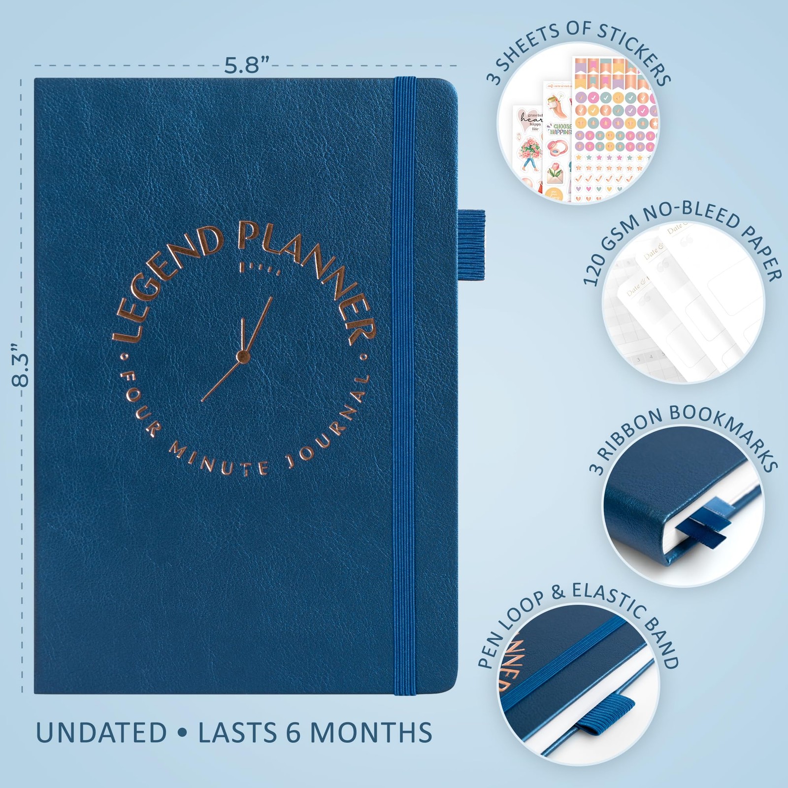 Legend Four-Minute Journal with Prompts & Habit A5 (5.8″ x 8.3″), Mystic Blue