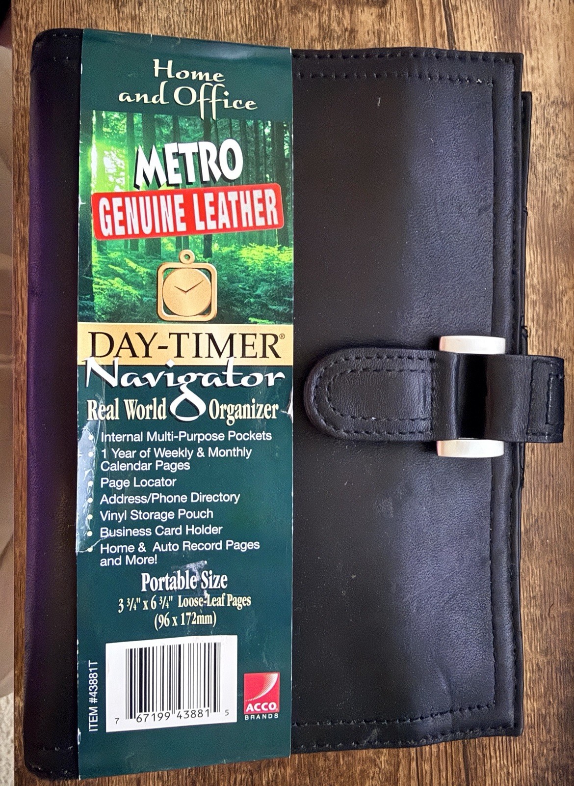 Vtg 2000 Day-Timer Navigator Organizer Planner Black Leather Snap Close New NOS