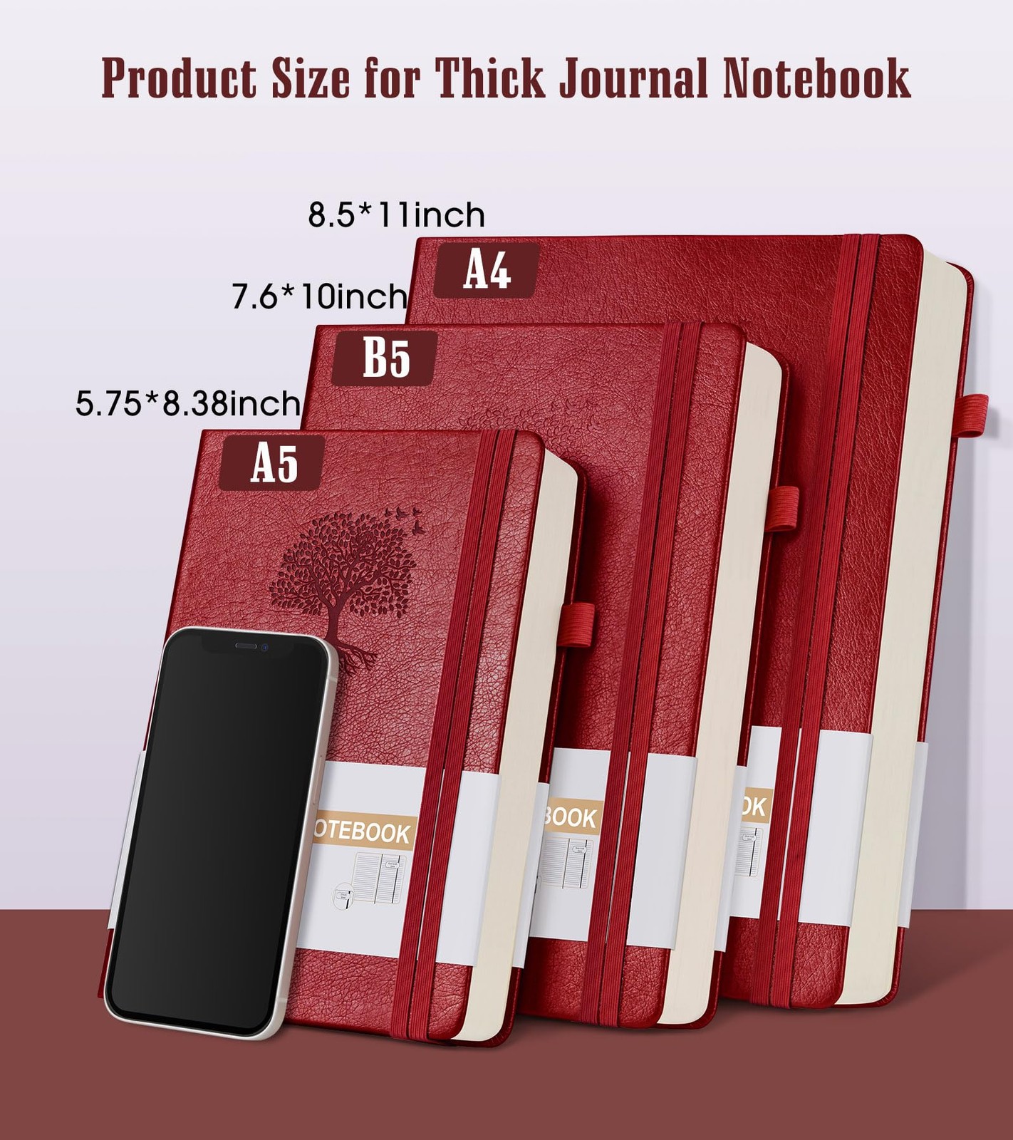 Lined Journal Notebook -365 Pages A5 Thick Journals for Lined, Wine