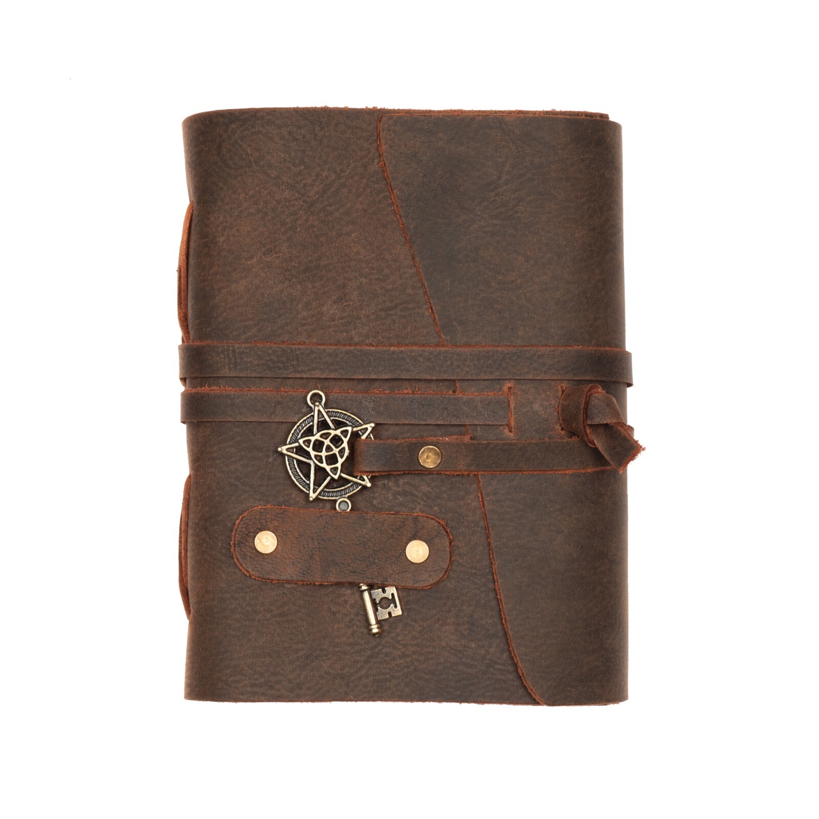Leather Bound Journal with Key 7″X5″, Brown, 200 Dekle Edges Watercolor Paper
