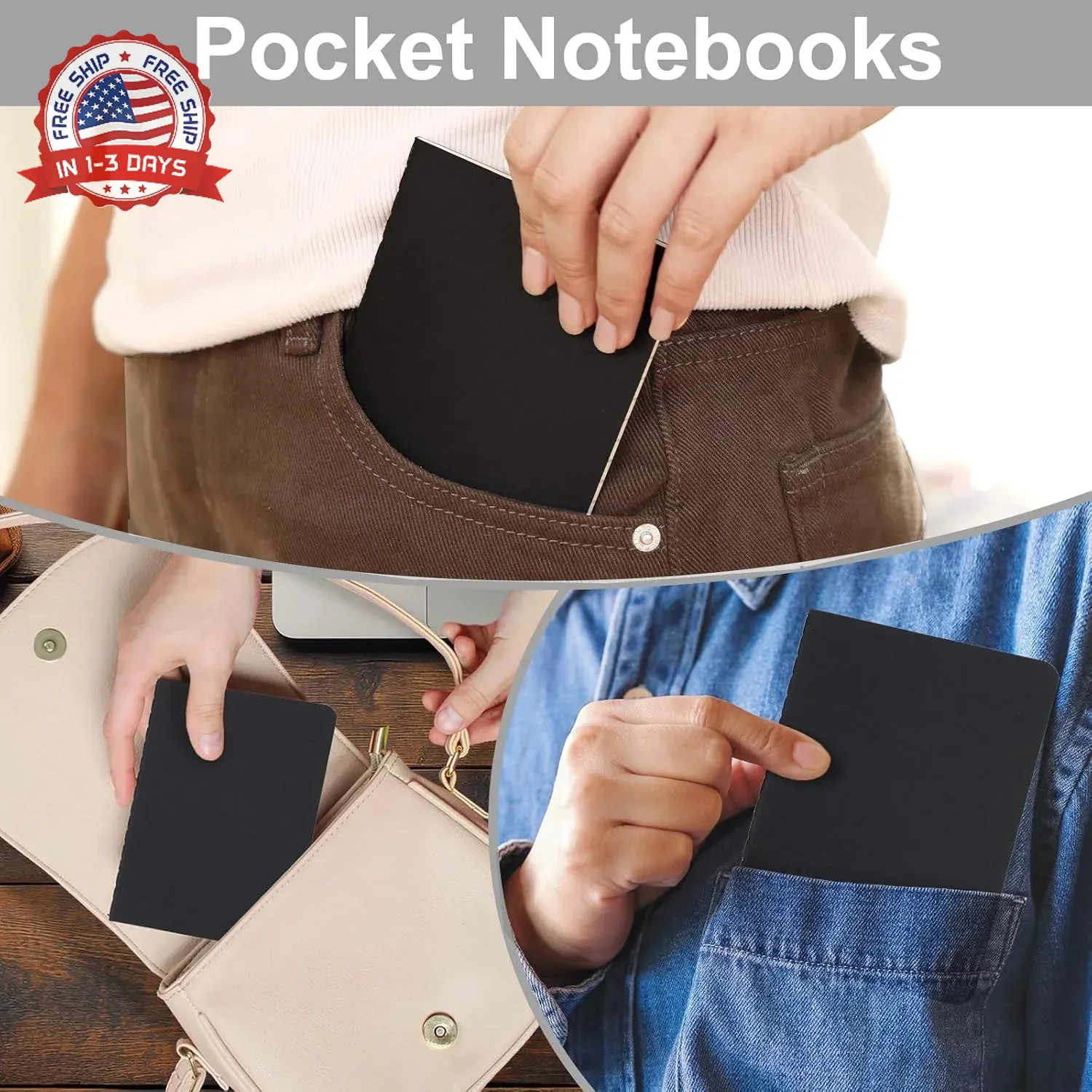 LABUK 12pcs Pocket Notebook 3.5 x 5.5in, Lined Small Notebooks, Black Softcover