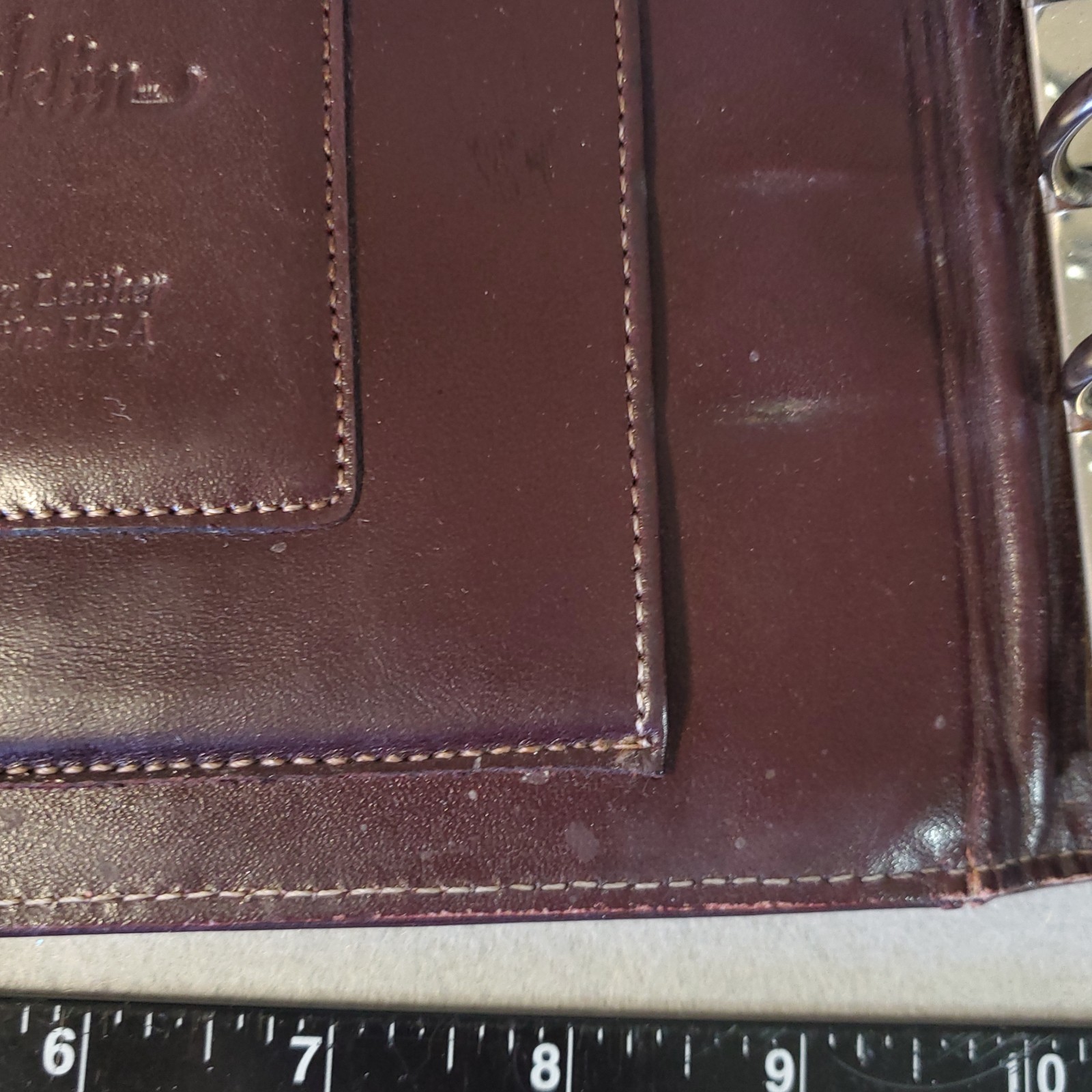 Franklin Full Grain Leather Day Timer Planner 7 Ring Red Brown Binder Vtg *READ*
