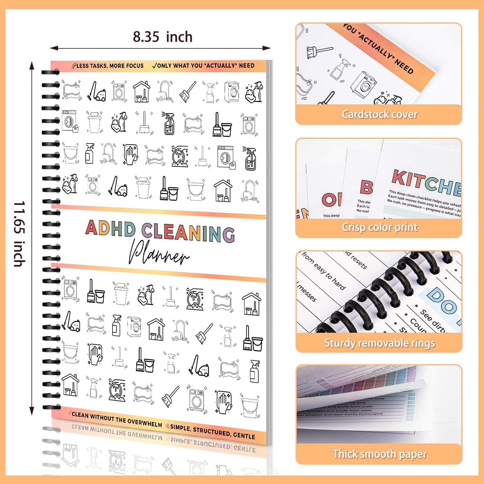 ADHD Cleaning Planner, DryErase Sleeve + Paper Pages, Removable Ring Binder, …
