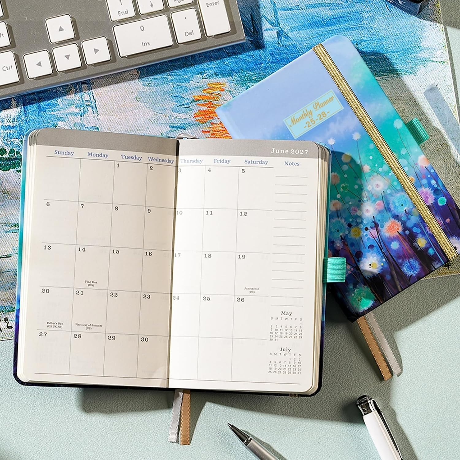Stylish Blue Floral Pocket Calendar 3 : July 2025 – June 2028 Organizer