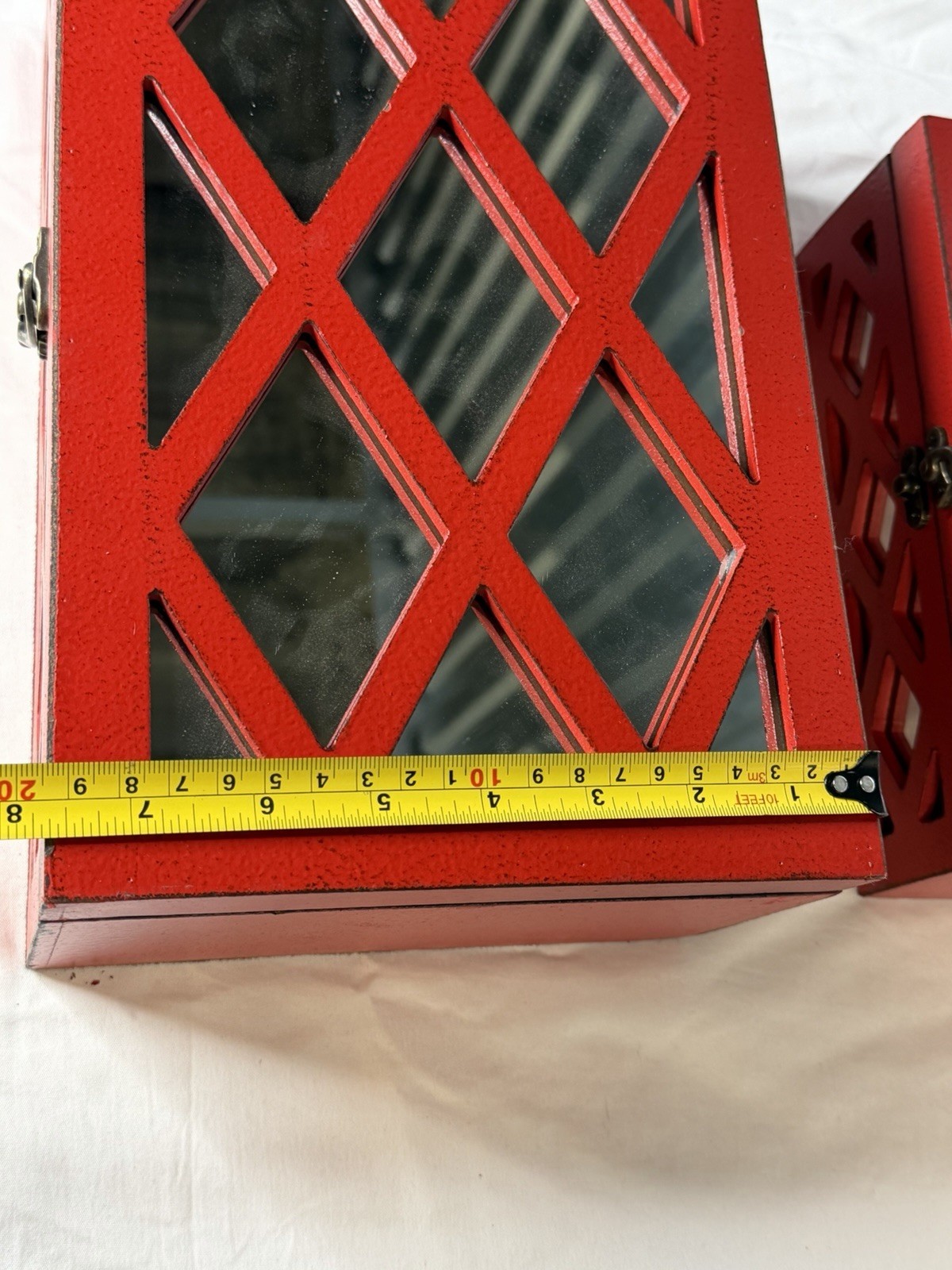 Set of Two Red Mirrored Glass And Solid Wood Box With Lid