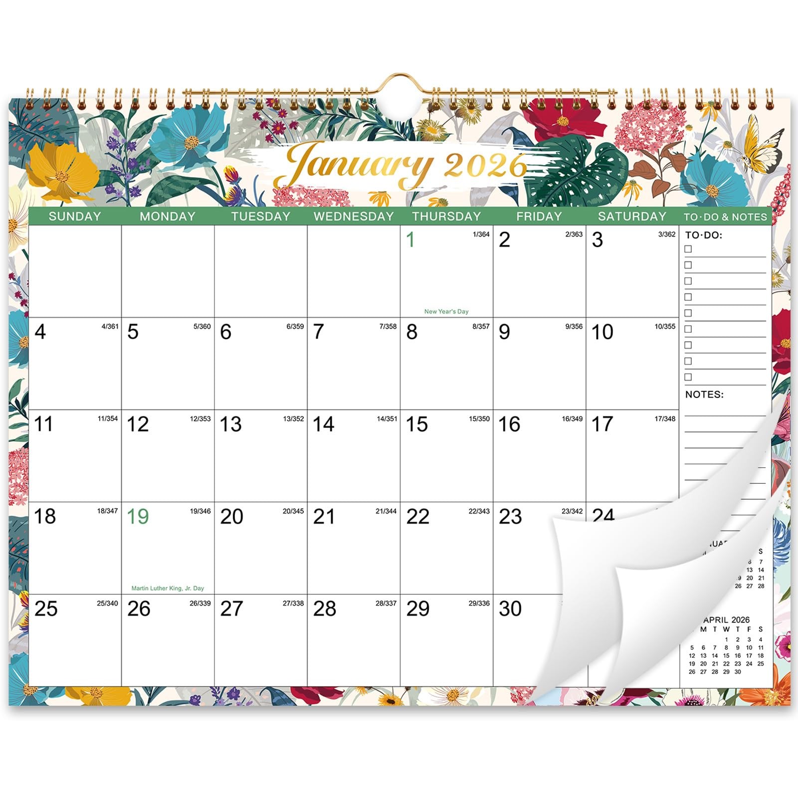 2026 Wall Calendar – 12 Months Hanging from 14.8″ x 11.6″, yellow
