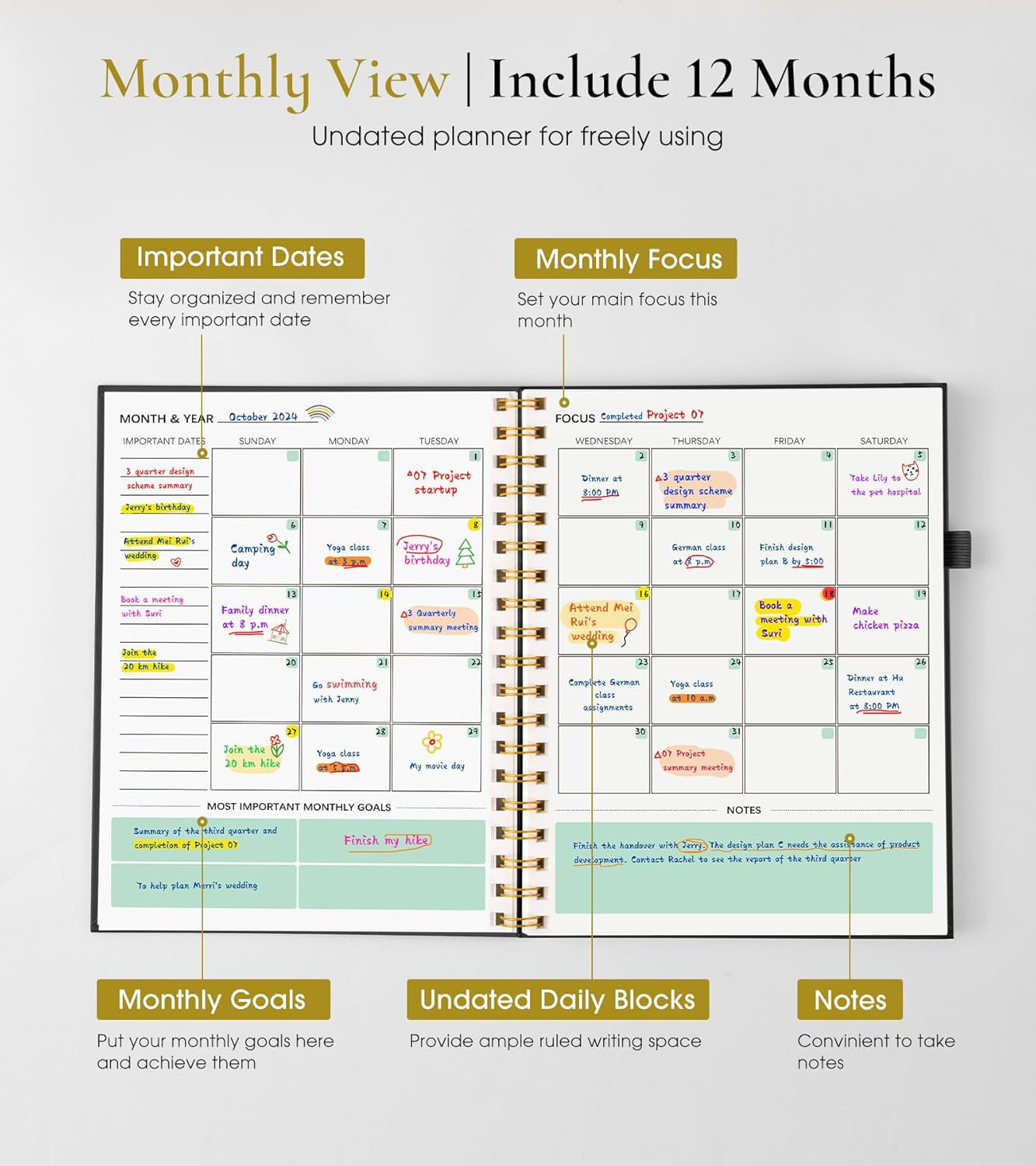 Undated Weekly and Monthly Planner, B5 Large Weekly To Do List Notebook with Goa