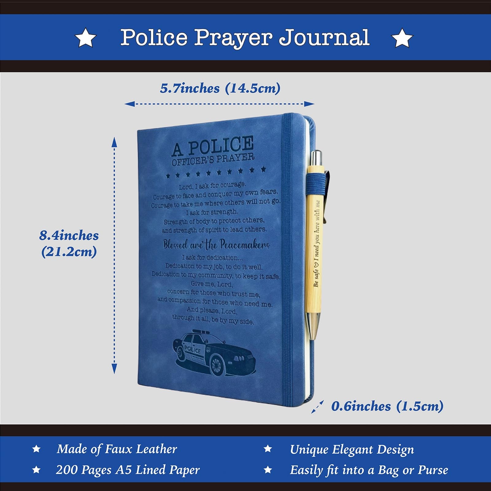 Police Officer Gifts for Men, Prayer 5.7 x 8.4 inches, Blue