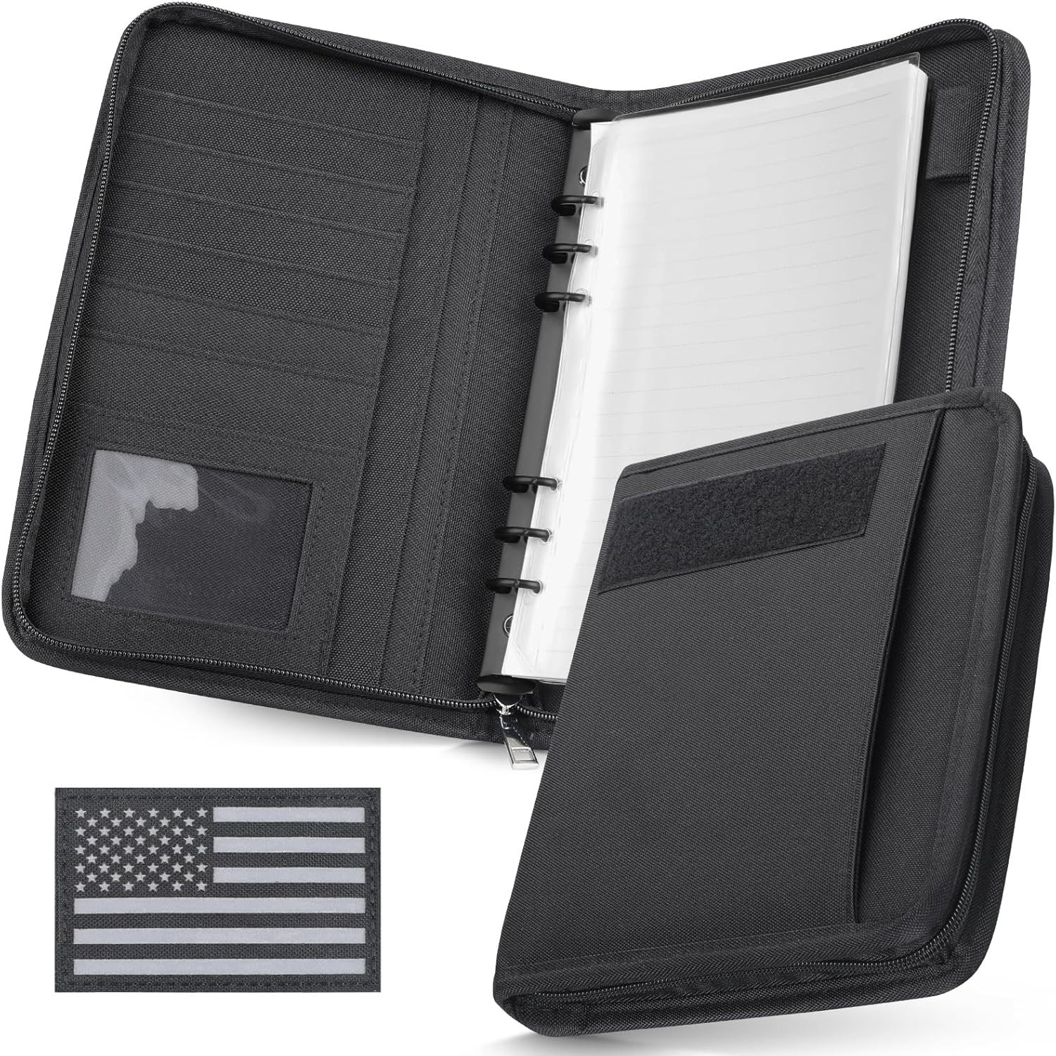 Tactical Notebook Padfolio Ring Binder – Refillable 6-Ring A5 Binder, Zip Hardco