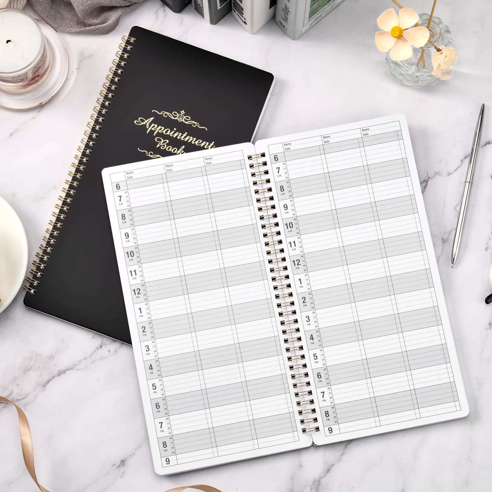 Salon Appointment Book, 15 Min Increments, 3 Columns, 200 Pages, 6.1×11.54, Unda
