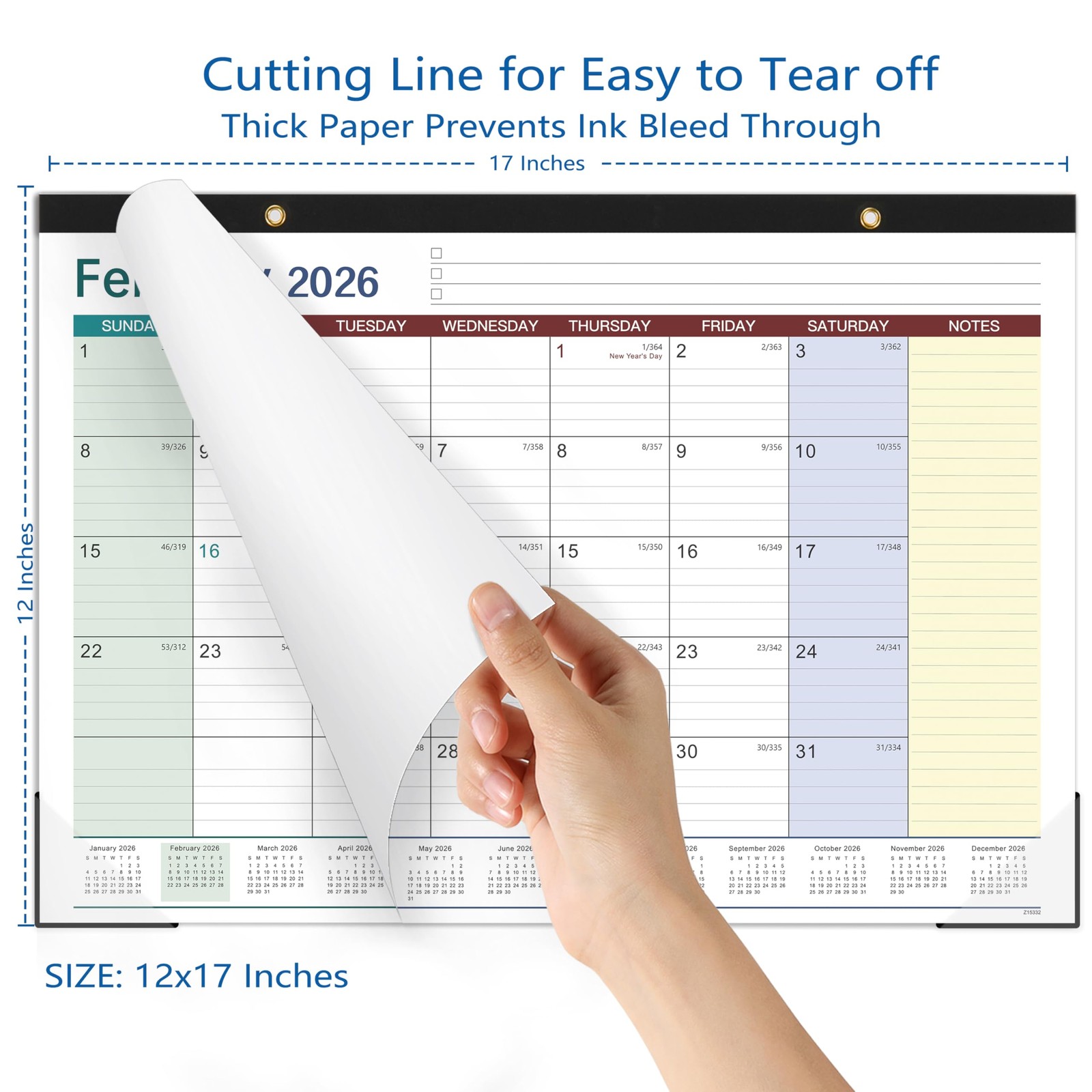 2026 Desk Calendar – 17″ x 12″, 2026, JAN 2026 – DEC yellow