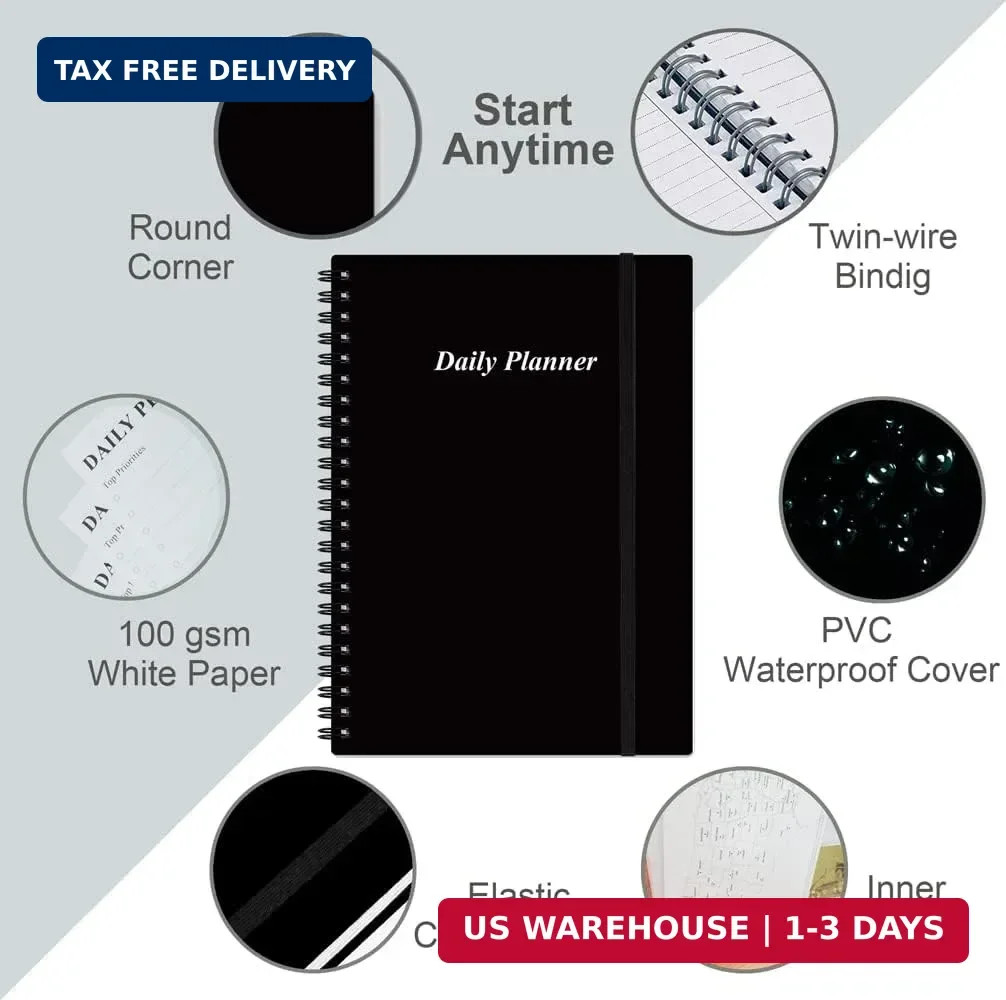 Daily Planner Undated – A5 To Do List Notebook Hourly Schedules, Spiral Appointm