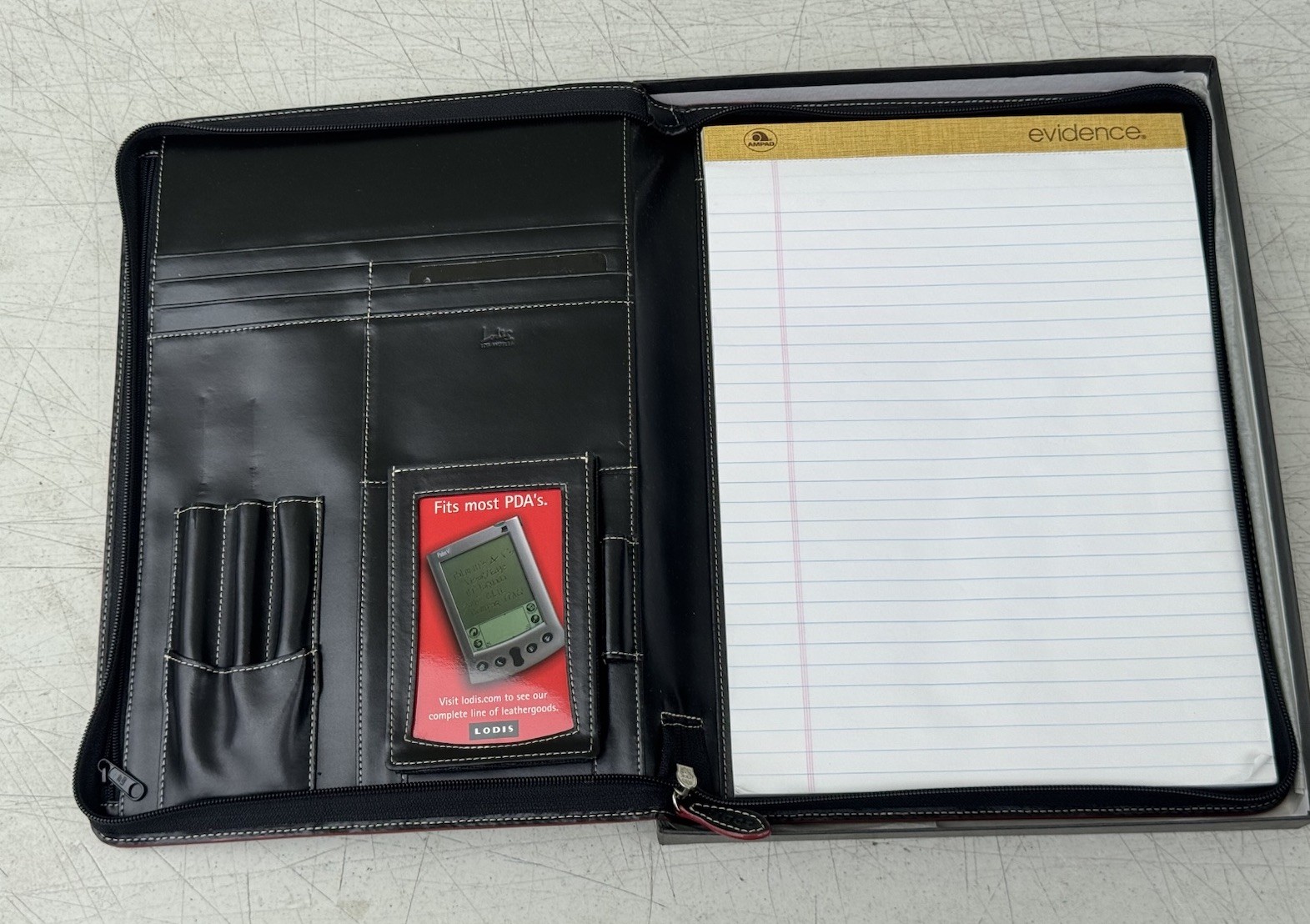 LODIS Los Angeles Luxurious Black Leather Folio Zippered Portfolio Case NEW