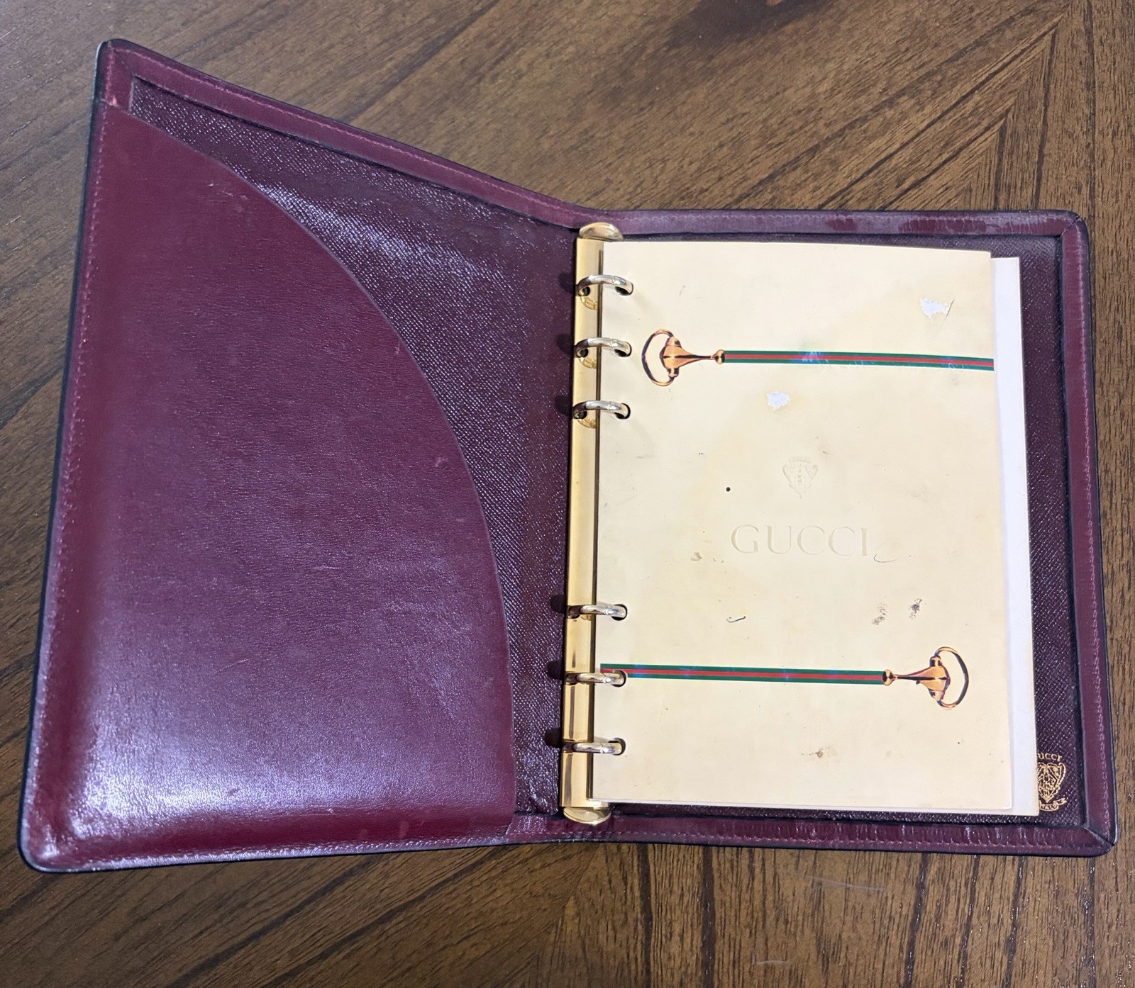 Gucci Address Book Holder Burgundy Leather With Gold tone Hardware