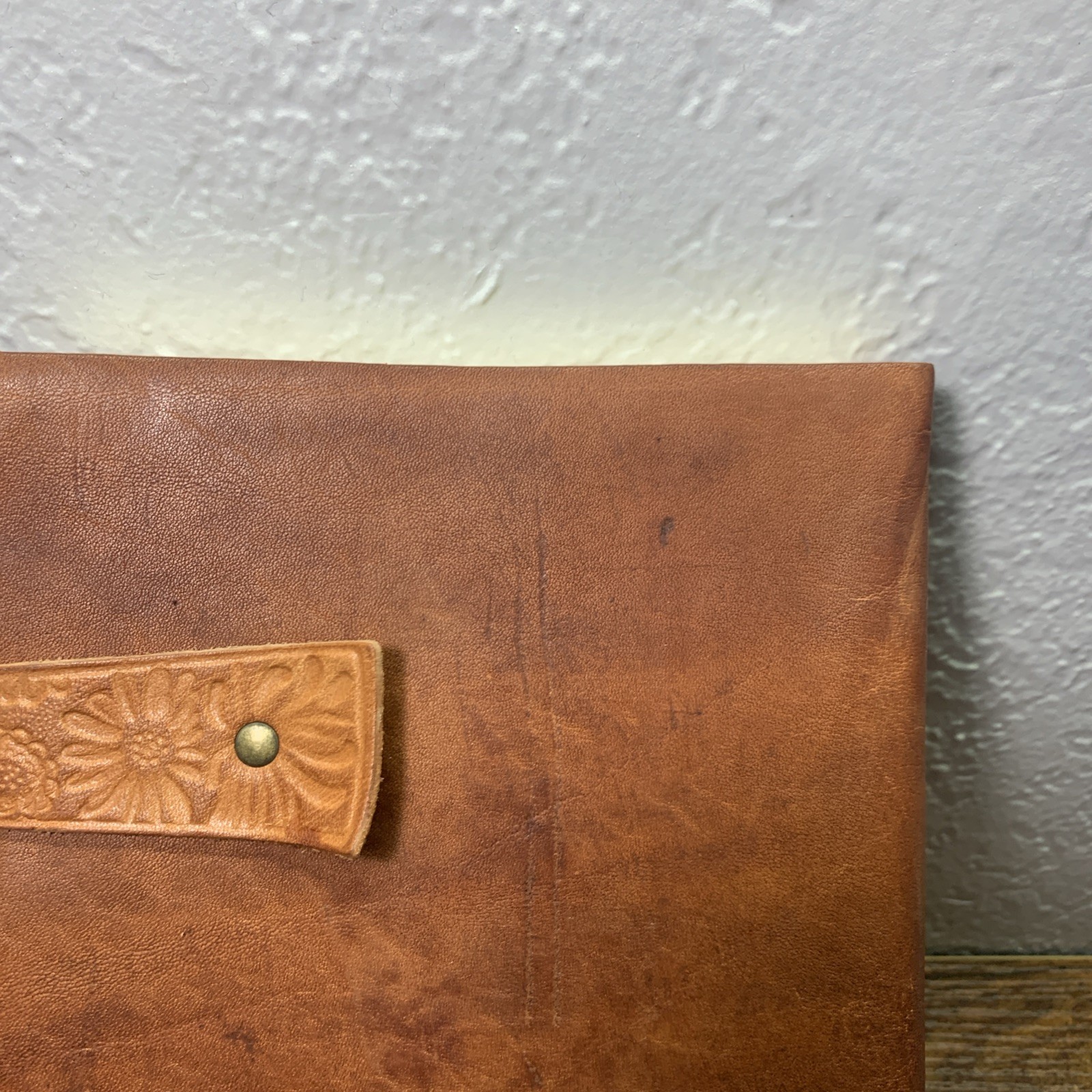Leather Floral Embossed Journal Notebook with Straps Made in Italy
