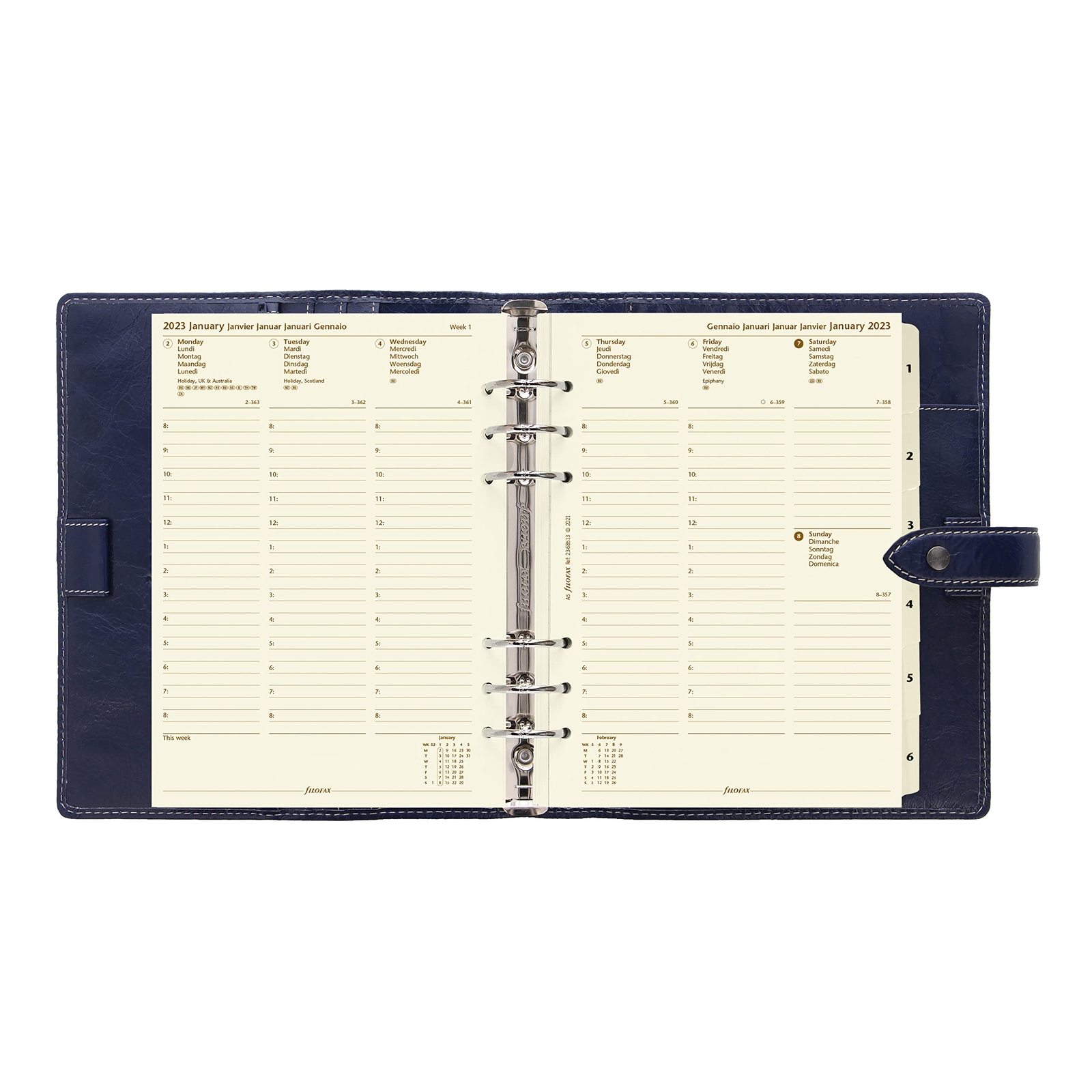 Filofax Malden Organizer Planner A5 Size Navy Full Grain Buffalo Leather 2023