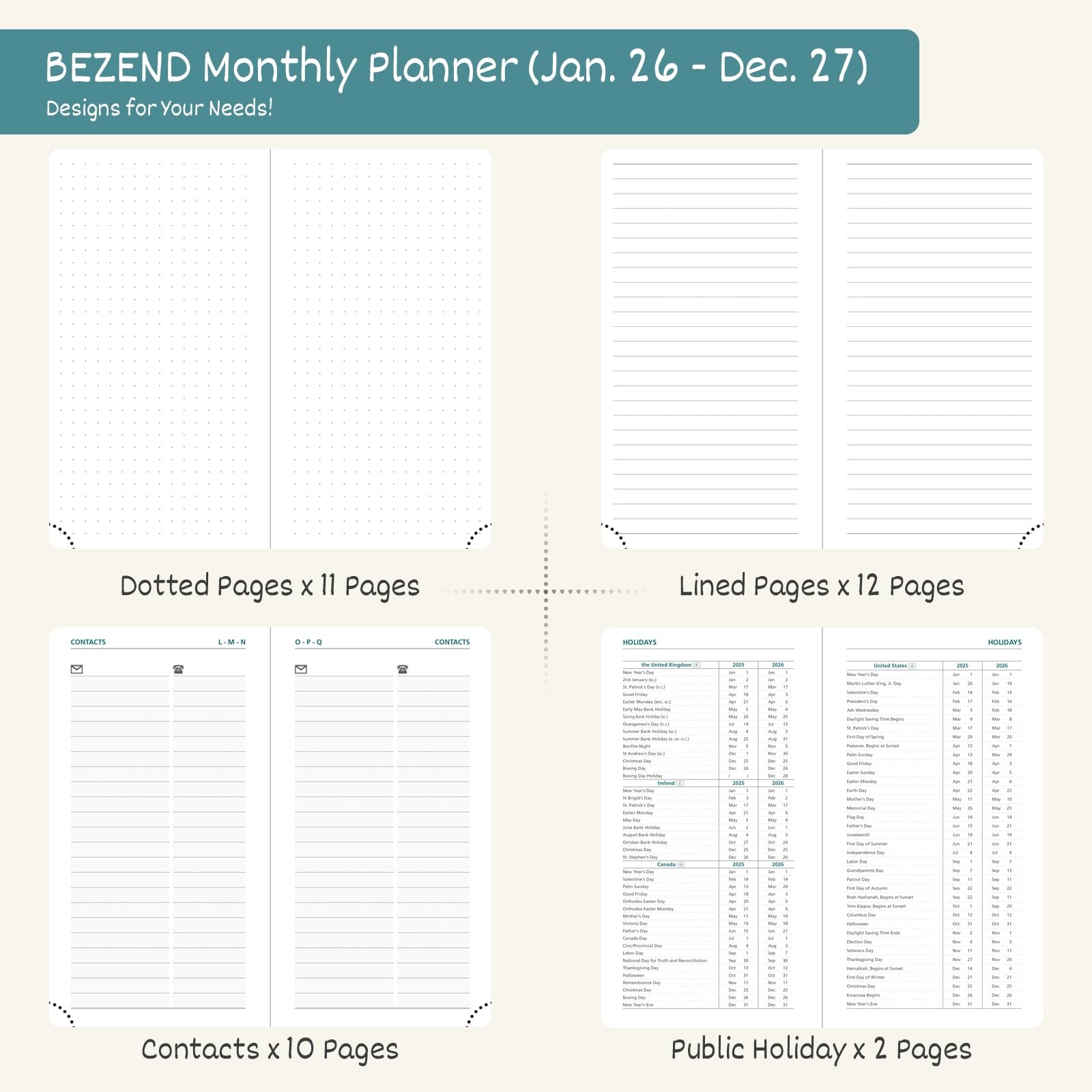 Pocket Monthly Planner 2026-2027 3.5×6.5 Vegan Leather Hardcover Purse Calendar