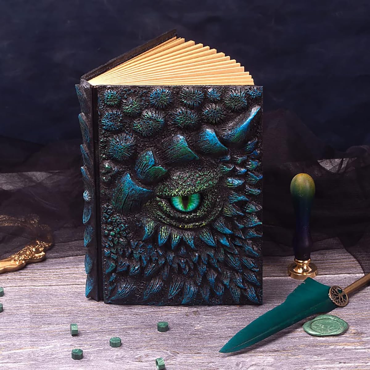 Txyooczy Dragon journal, dragon stuff, 3D relief design, travel Blue