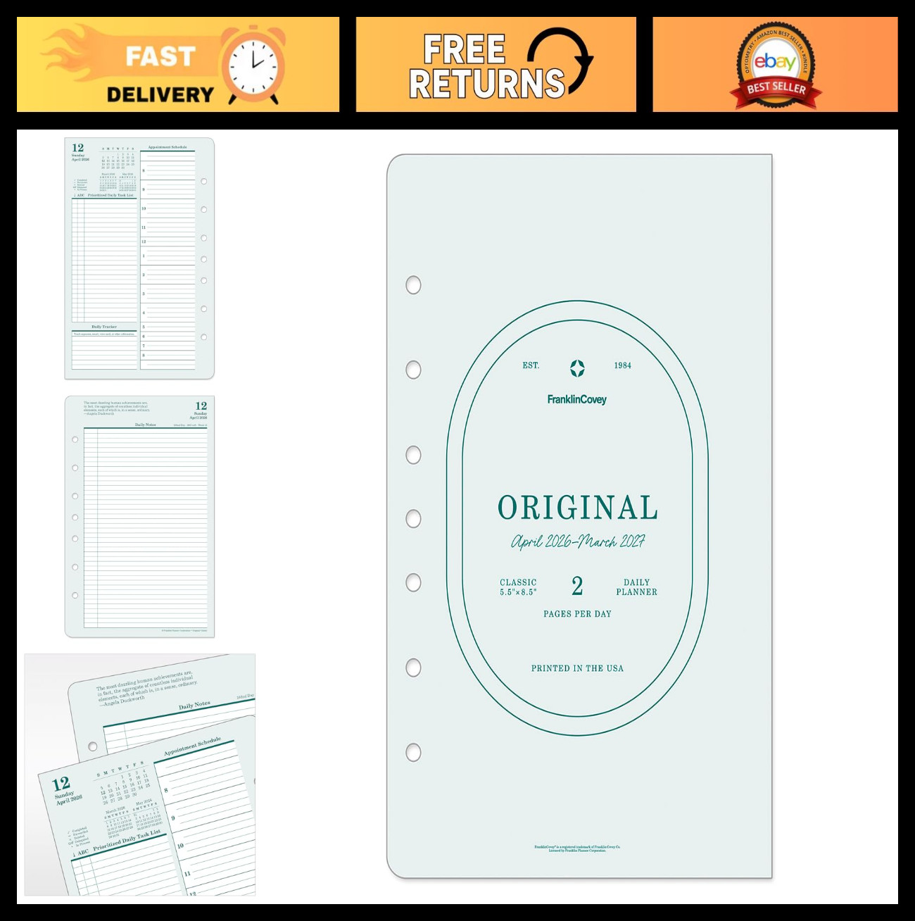 Original Planner Refill – Two Page Per Day, Ring-Bound, Classic Size, Apr 2026 –