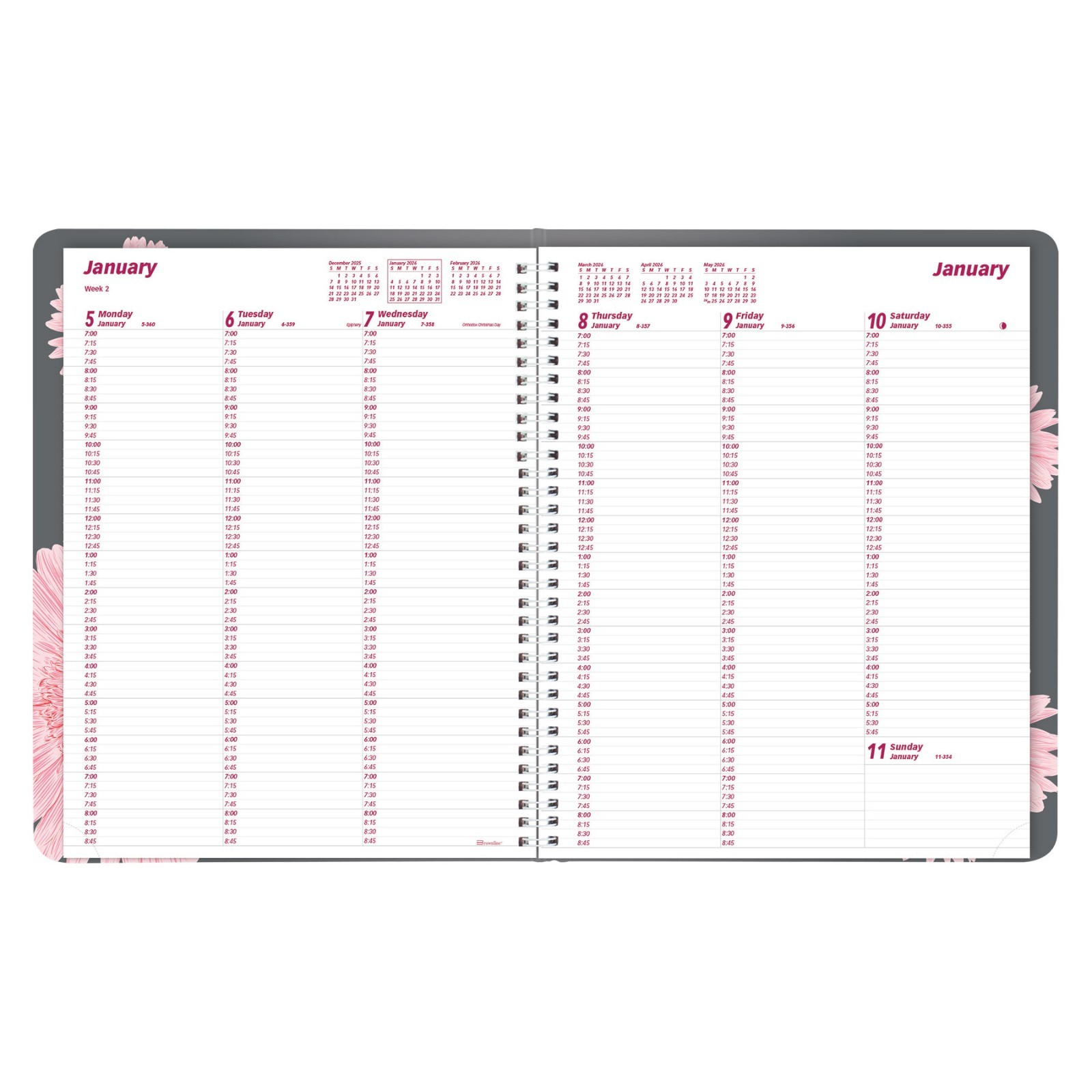 2026 Brownline CB950G.05 Pink Daisy Weekly Appointment Book, 8-1/2 x 11″