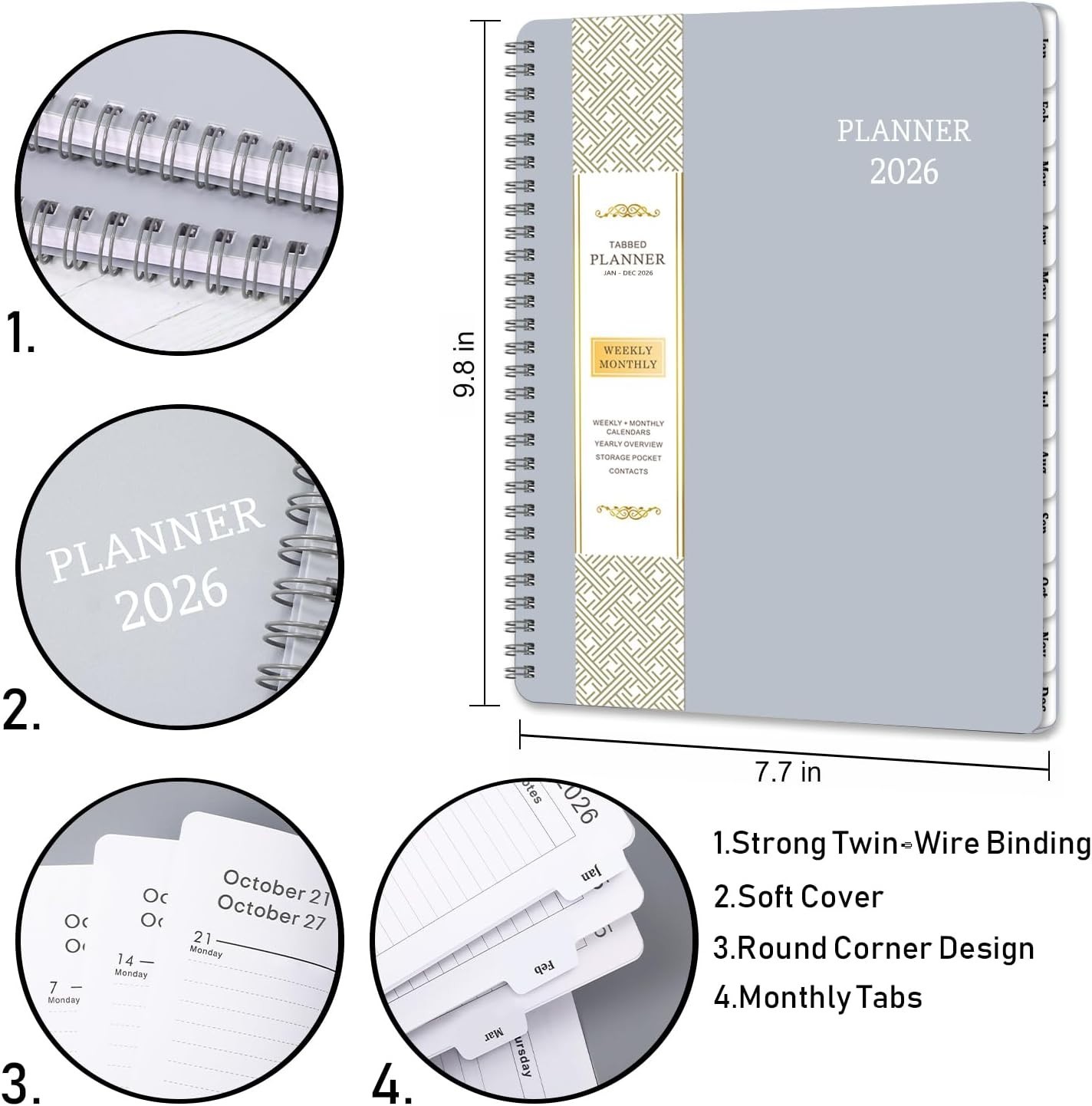 Stylish 2026 Planner – 8″x10″, Waterproof Cover & Comprehensive Monthly Planning
