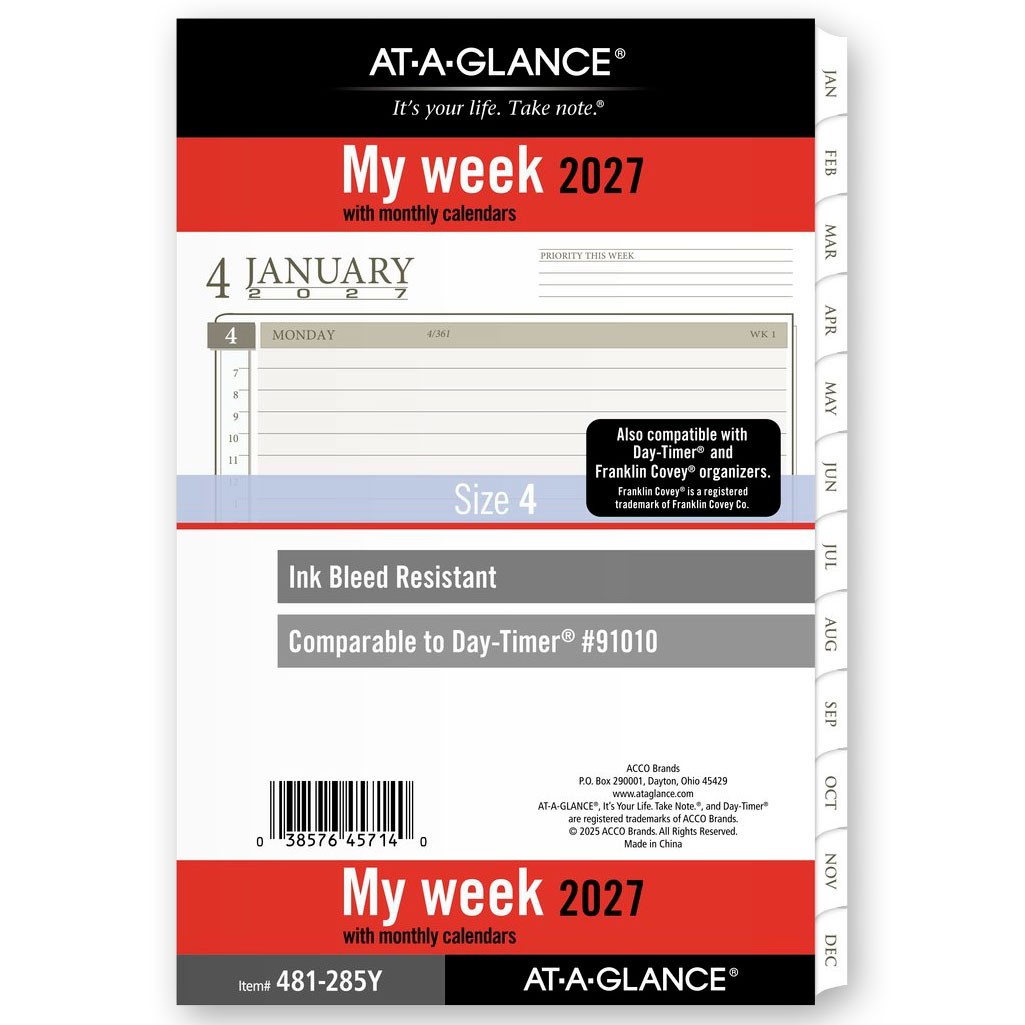 At-A-Glance 2027 481-285Y Weekly Monthly Planner Refill, Size 4, 5-1/2 x 8-1/2″