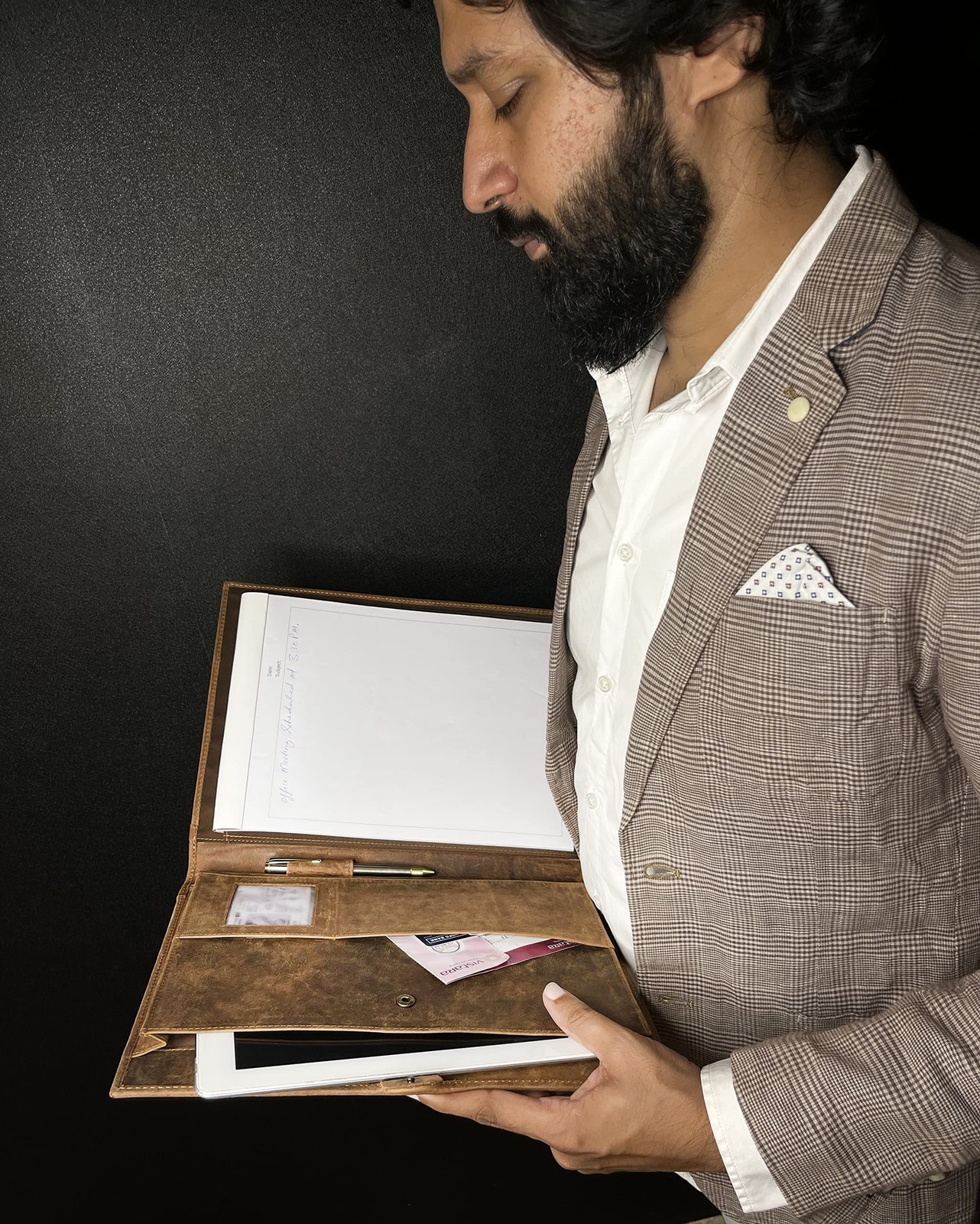 Leather Portfolio Padfolio for Men & Women – Resume File Folder, Stylish Docu…