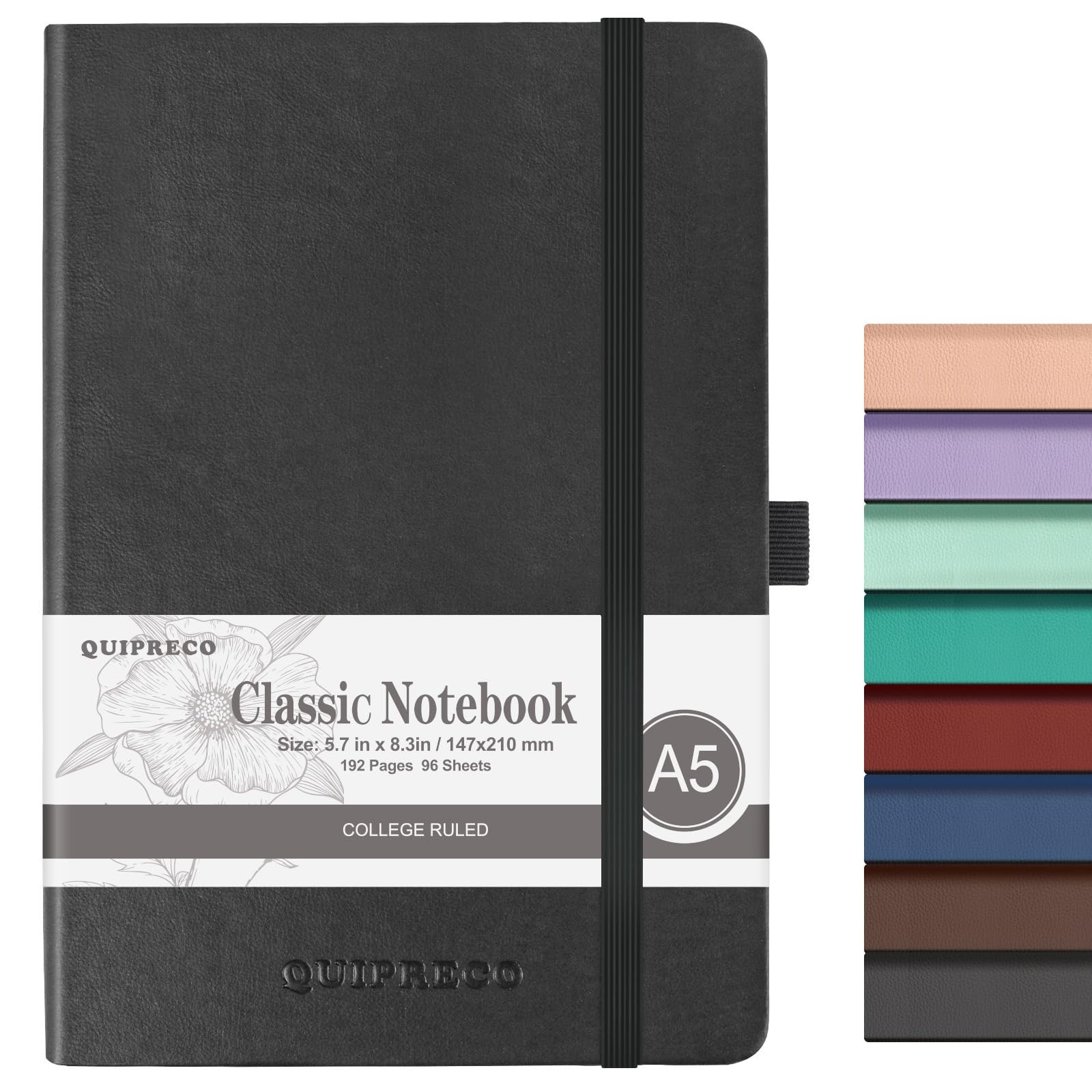 Lined Journal Notebook, (Black), A5 192 Pages, 5.7 in x 8.3 in – 100 GSM Thic…