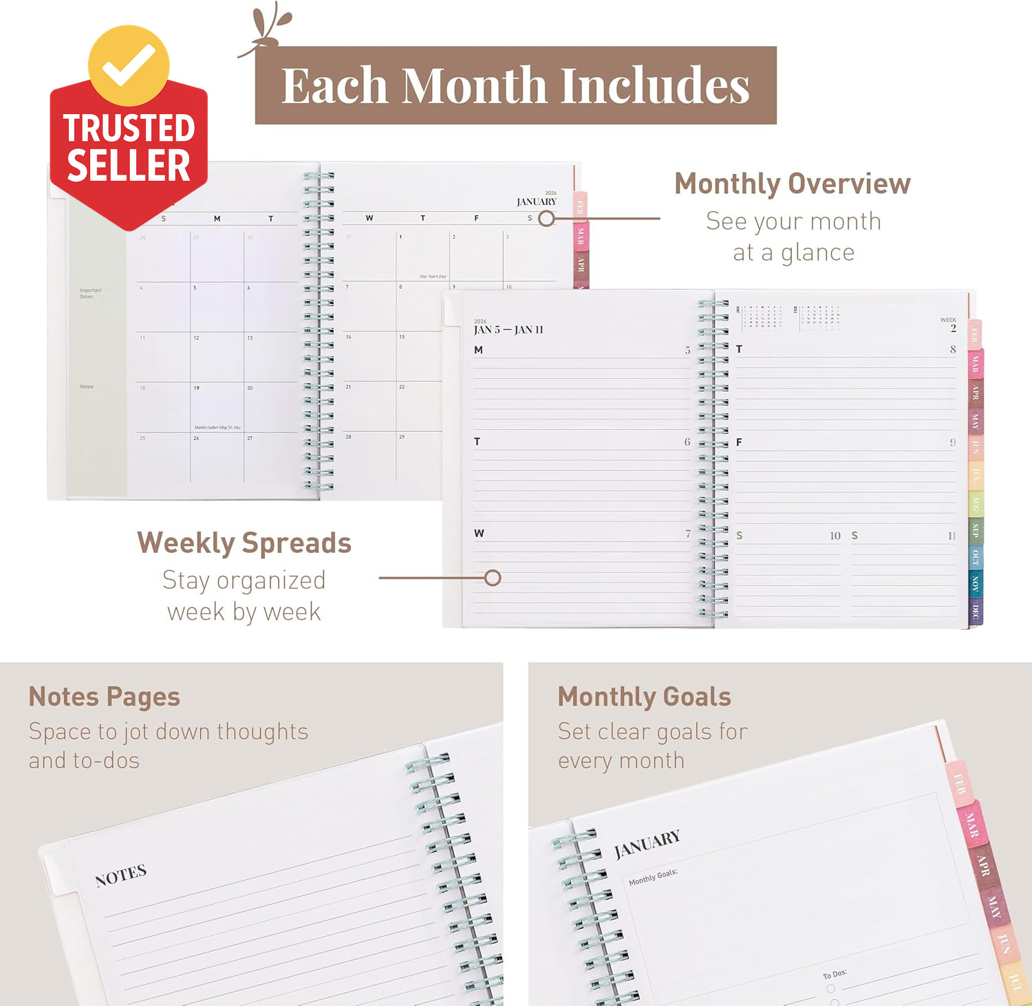 Rileys 2026 Planner, Agenda Planner with Weekly and Monthly View, Daily Agenda B