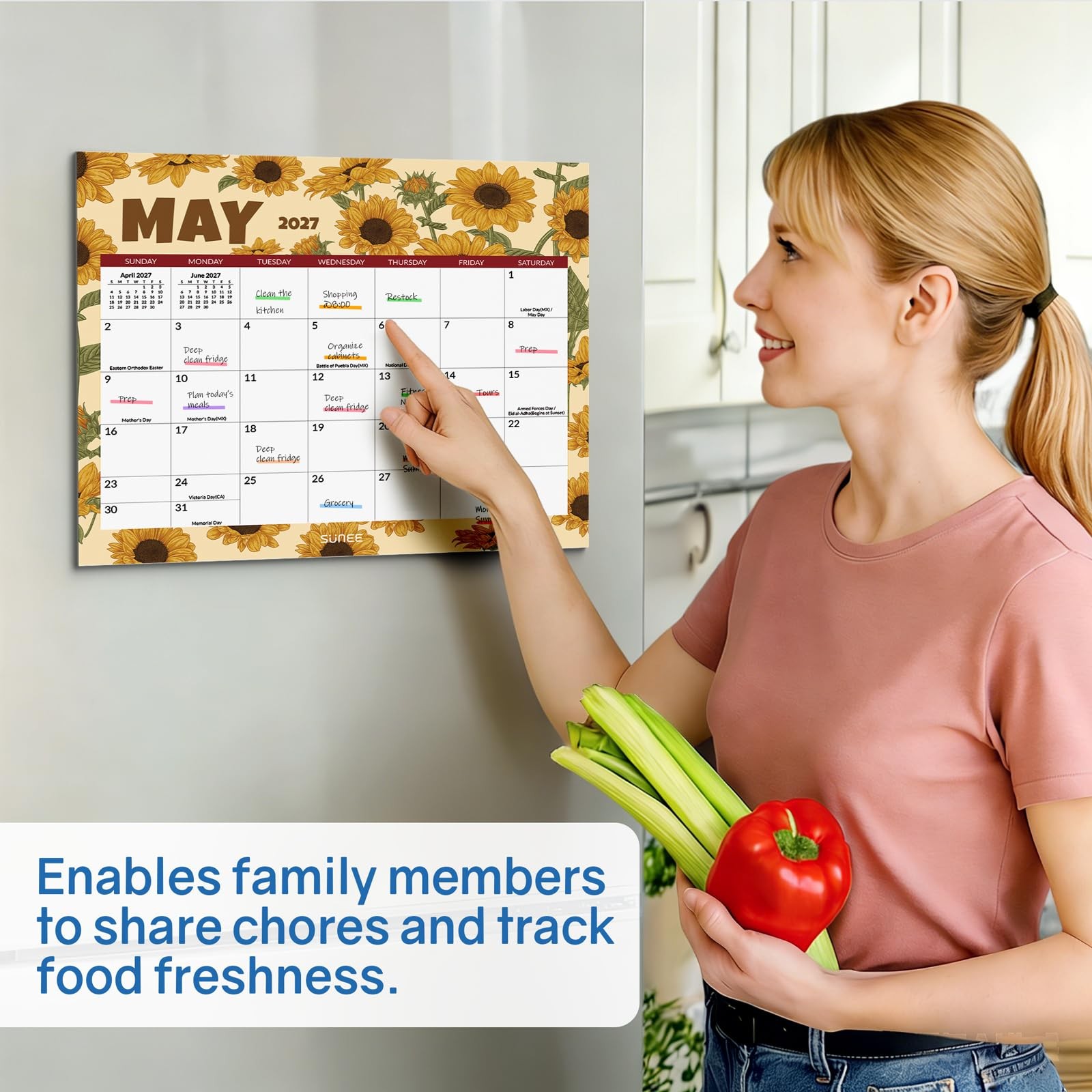 SUNEE Fridge Calendar 2026-2027 from July 2026 to March 2028, Seasonal