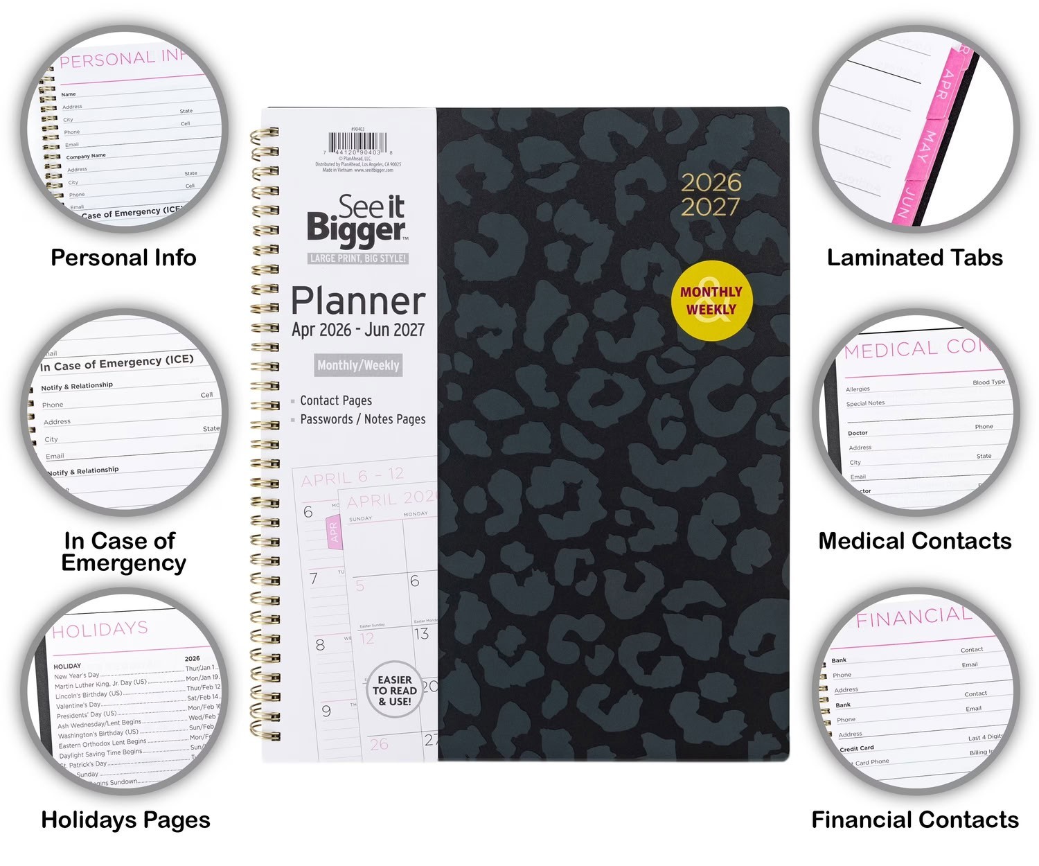 See It Bigger M/W Planner Large 9 x 11.25 Inch Black 15-Month Apr 2026-2027