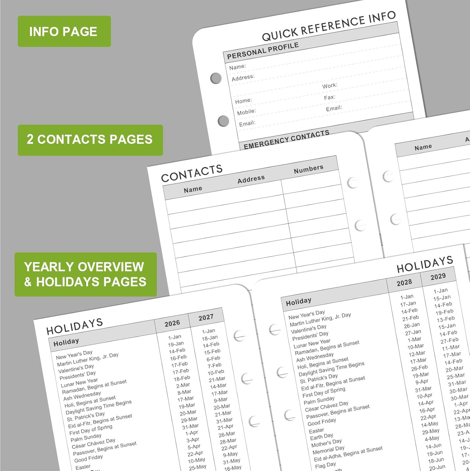 2026-2028 Monthly Planner Refill – A6 Size, Planner Inserts with 6-Hole Punched,