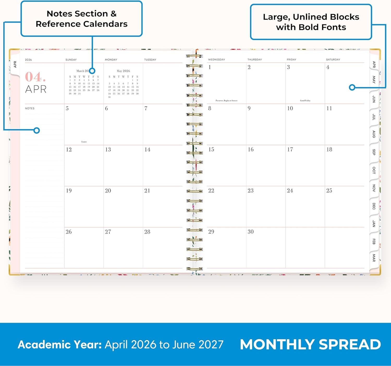 Blue Sky 15 Month 2026-2027 Weekly/Monthly Academic Planner Calendar Hard Cover