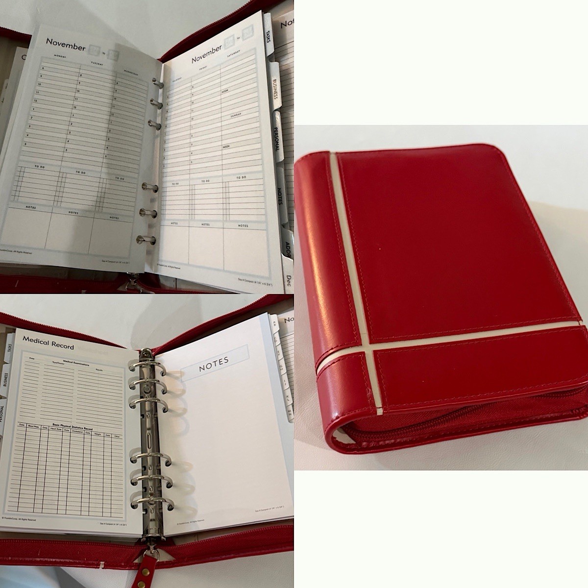 Franklin Covey Classic Zipper Planner Ring Binder Red White 6 Rings 4.25 X 6.75”
